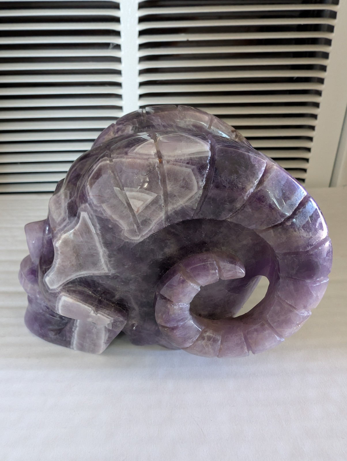 1.09kg Natural Dream amethyst Carved Rams Horn Human Skull Quartz Crystal