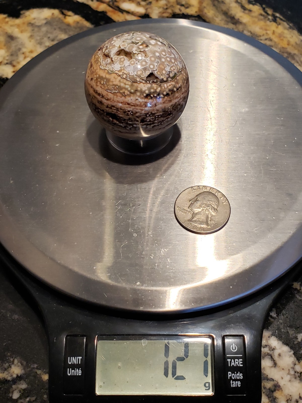 1.75″ Natural 8th Vein Orbicular Ocean Jasper Crystal Sphere Quartz Druzy, 121g