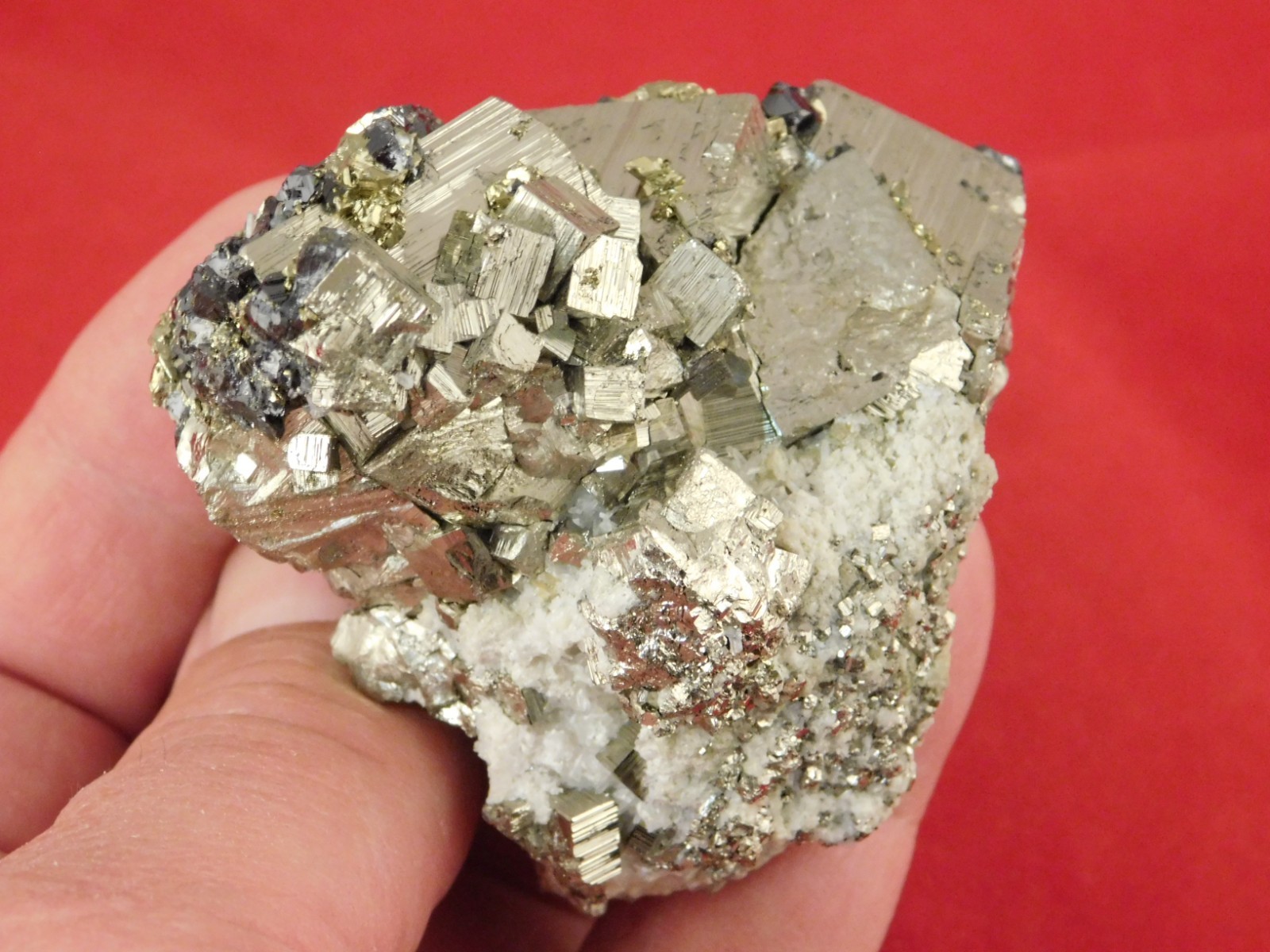 Sphalerite Crystal Cluster with Chalcopyrite Calcite and Pyrite 214gr