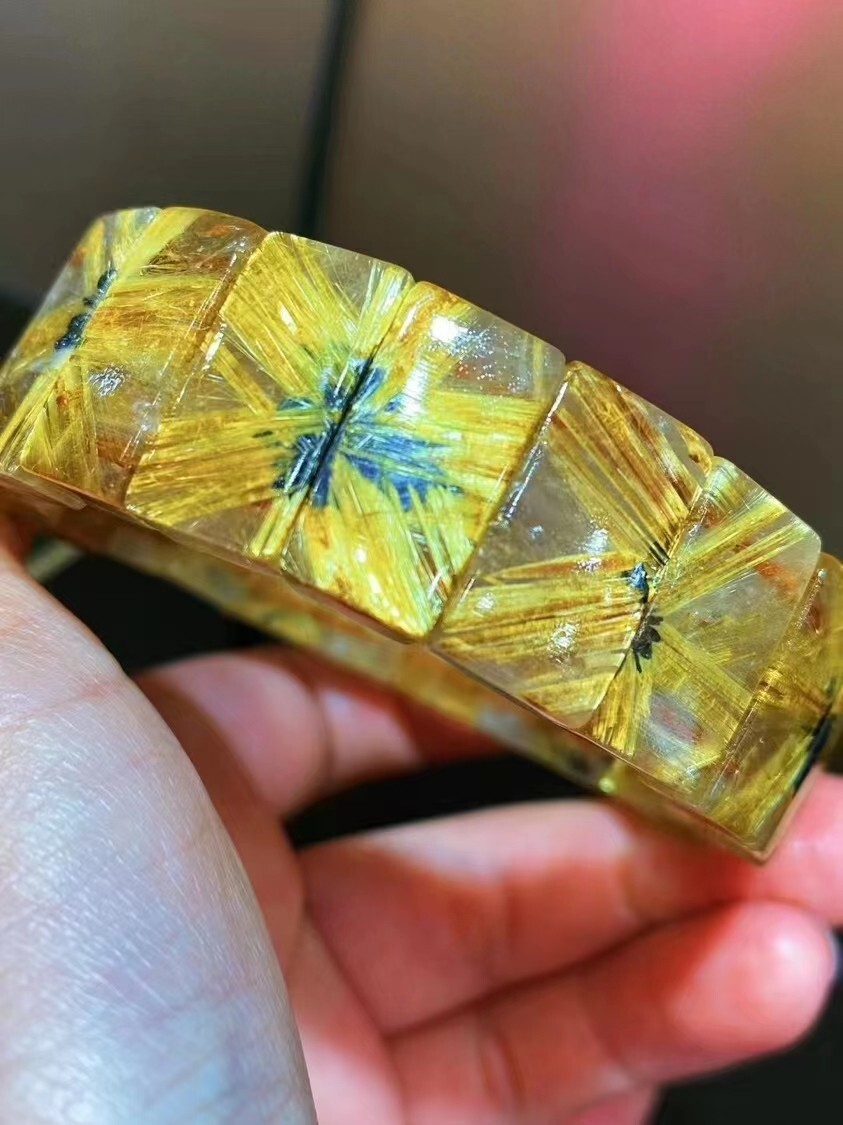 100% Natural Gold Rutilated Quartz Crystal Rectangle Man Woman Bracelet AAAAAA