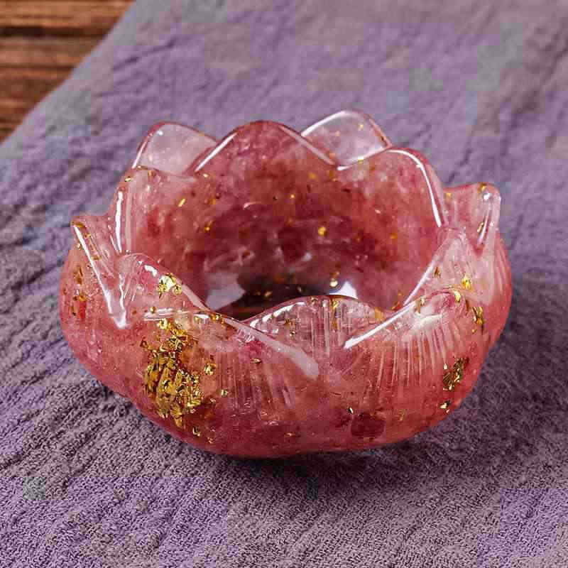 Natural Strawberry Quartz Crystal Gravel Lotus Degaussing Bowl Epoxy Resin Decor