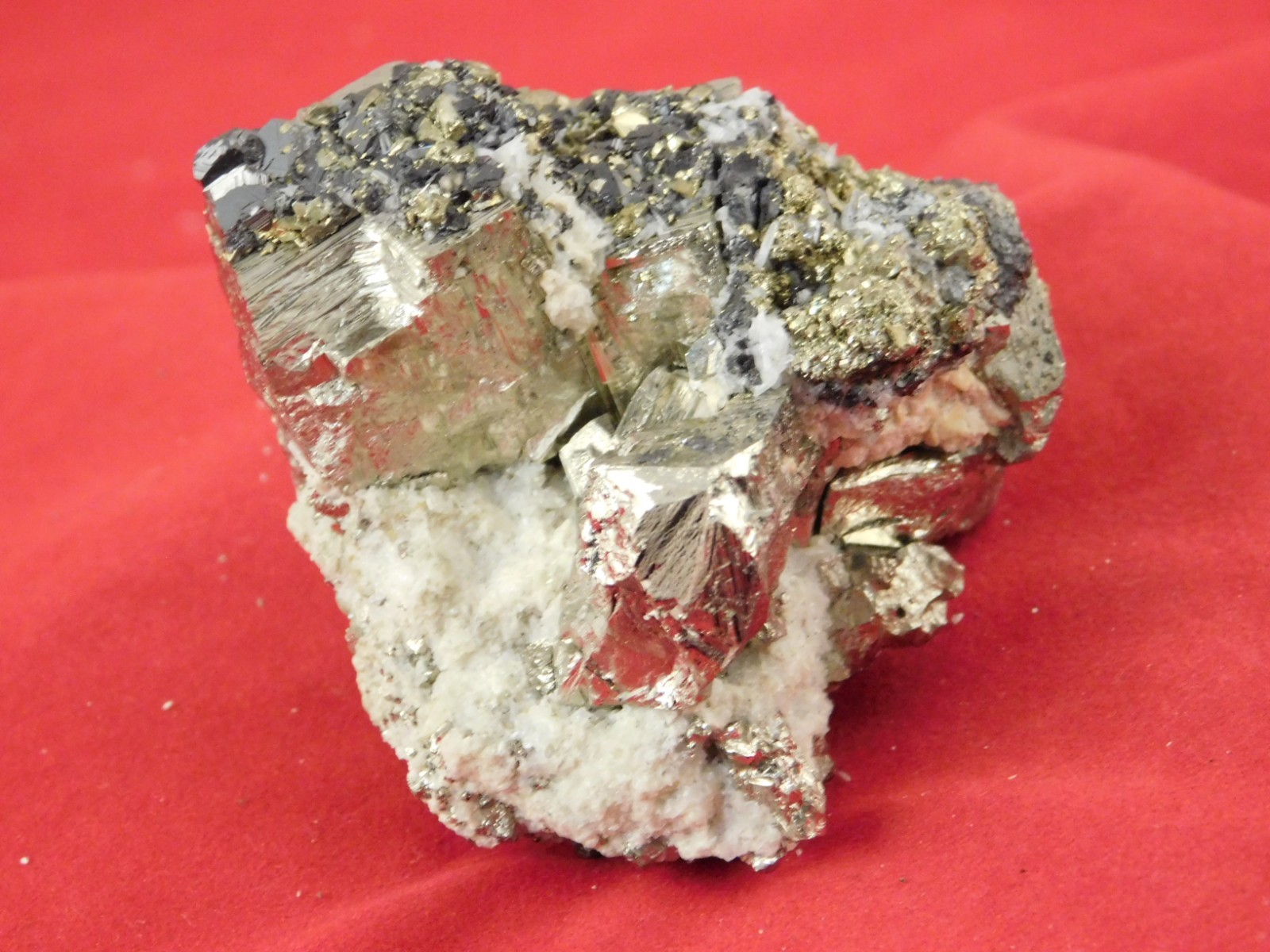 Sphalerite Crystal Cluster with Chalcopyrite Calcite and Pyrite 214gr