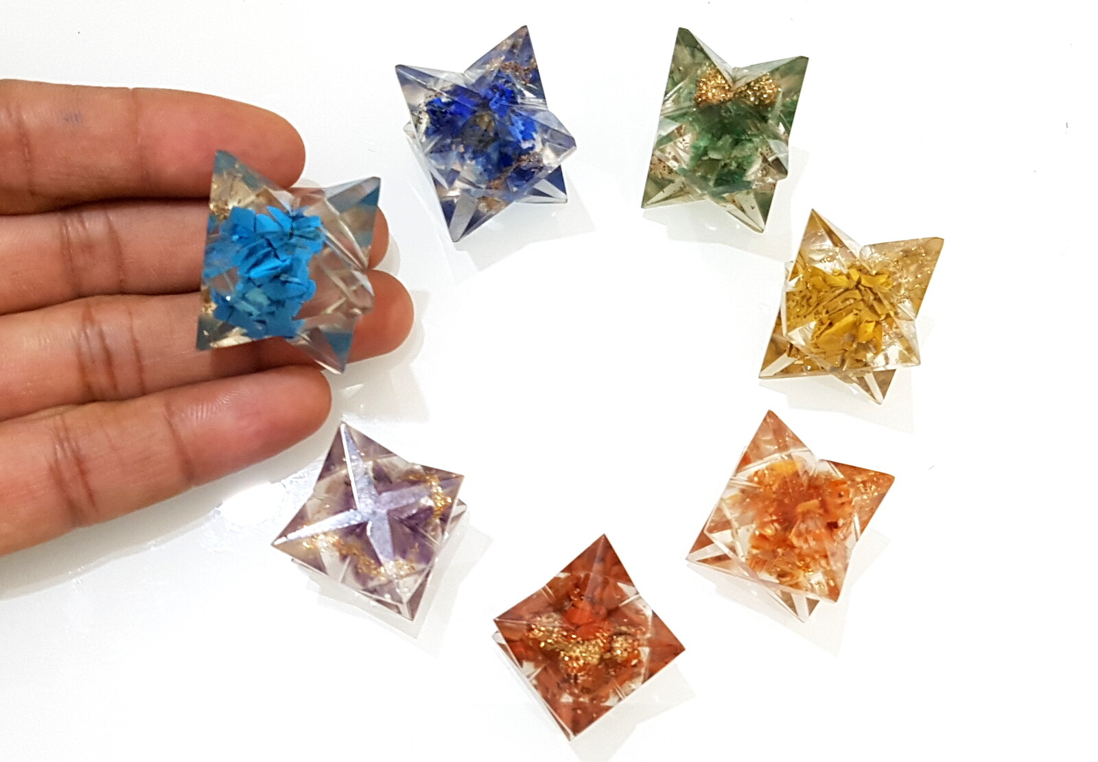 7 Chakra Beautiful Orgone Energy Star Set Healing Reiki Meditation Natural Stone