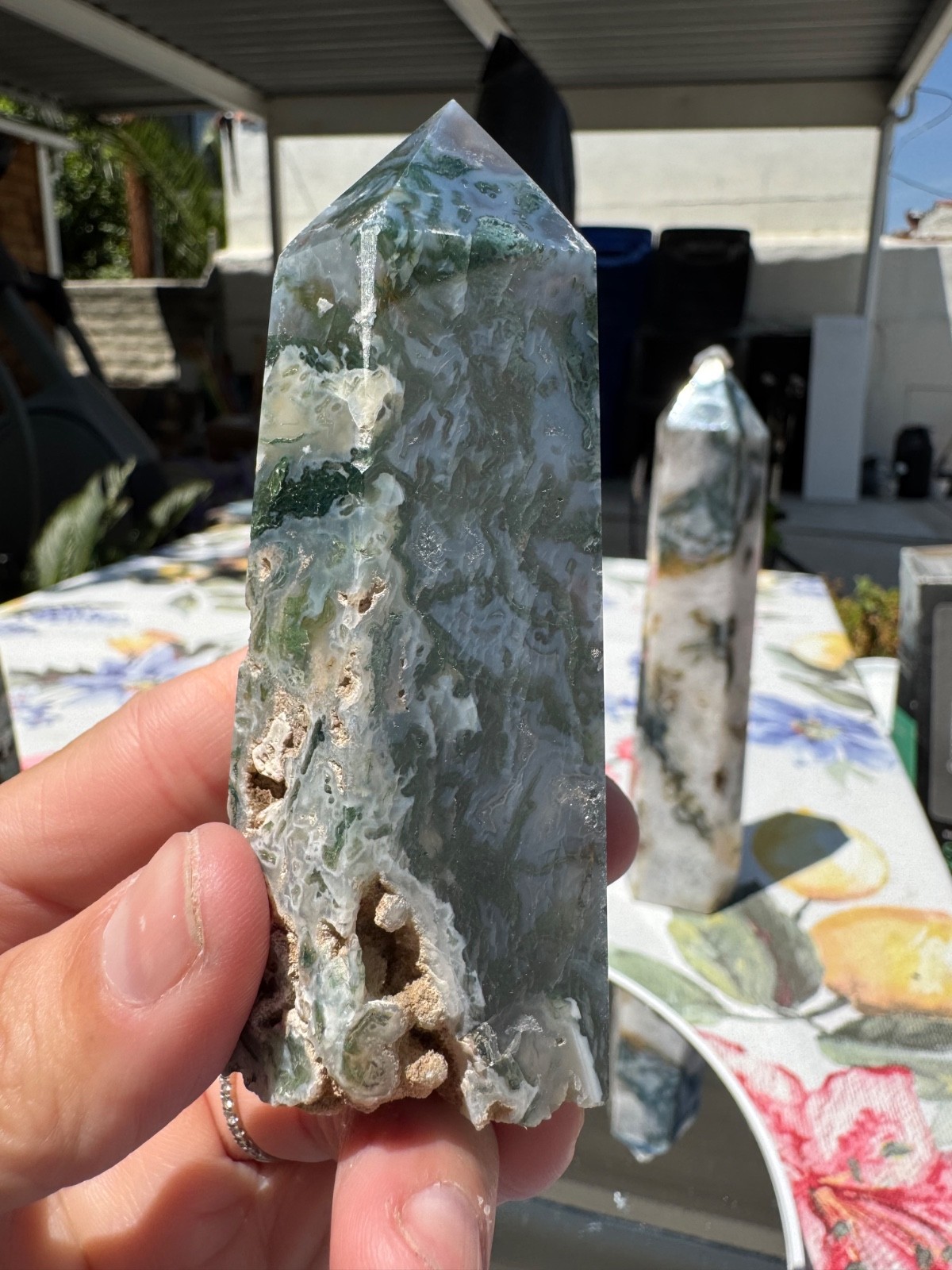 Small 204g 3.5” Blue/Green Moss Agate Tower Column Pillar – #G174