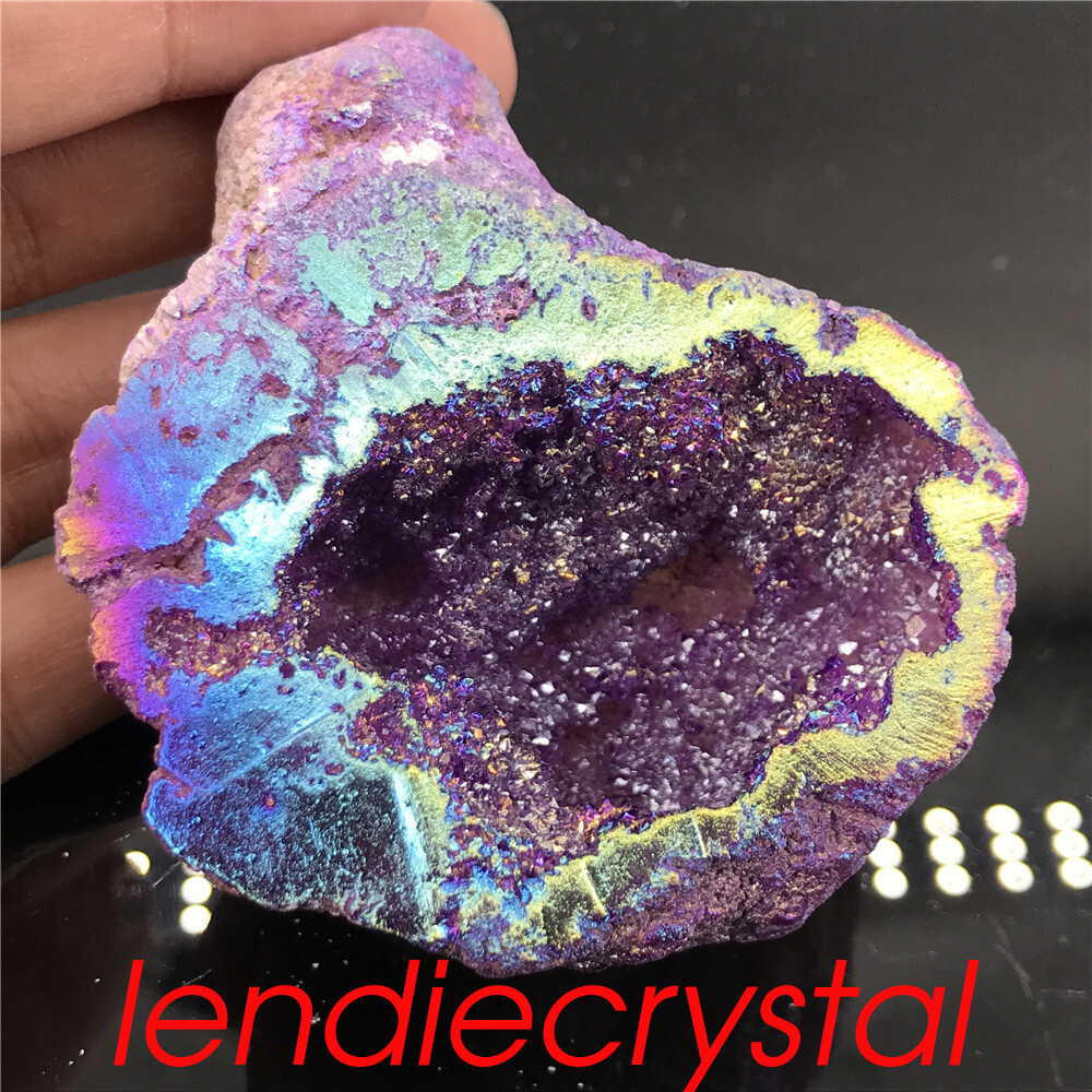 1pc Titanium Agate geode cluster rainbow natural quartz crystal Mineral healing