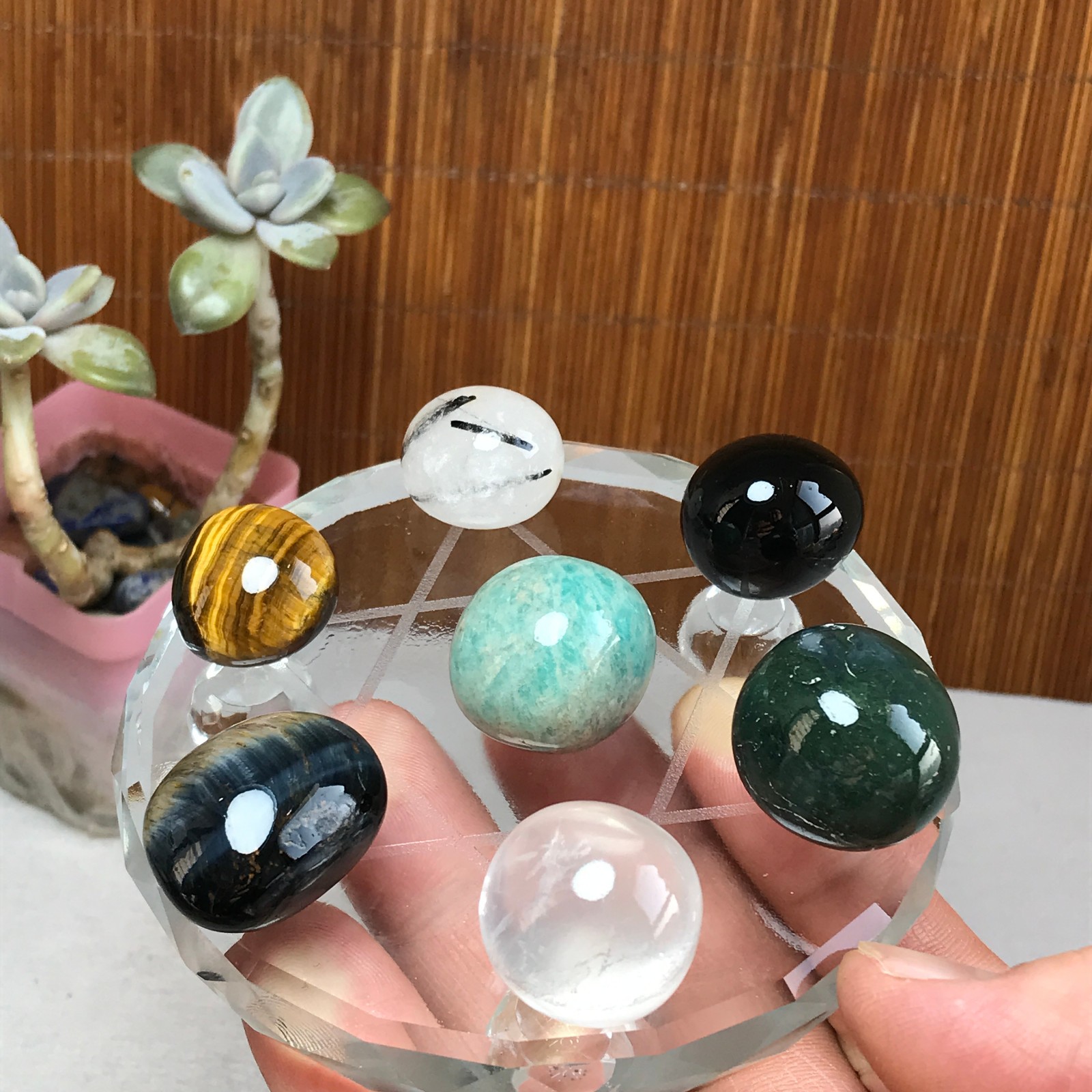 Natural seven different types of crystals Seven Star Array Specimen Base A3050