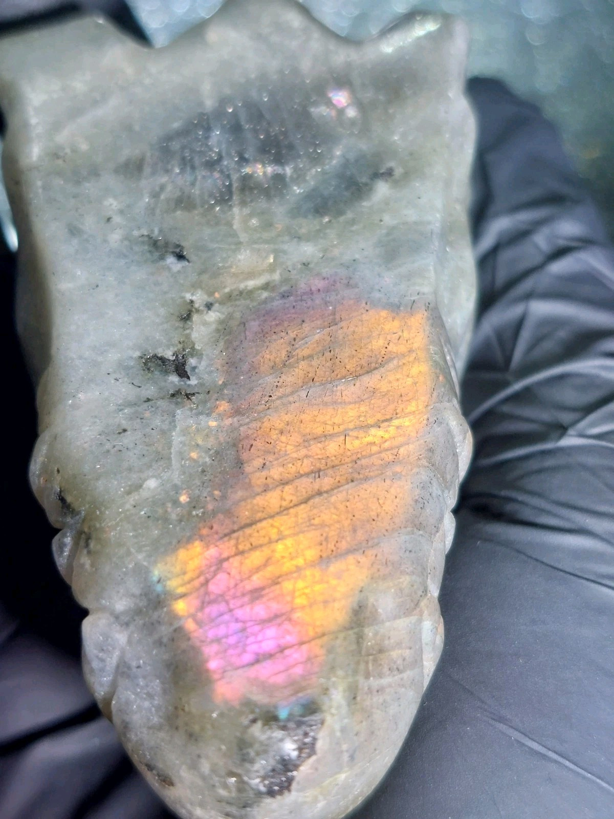 X1 Natural Labradorite Crystal Dragon Head Carving 195.6g Healing Energy 7cm