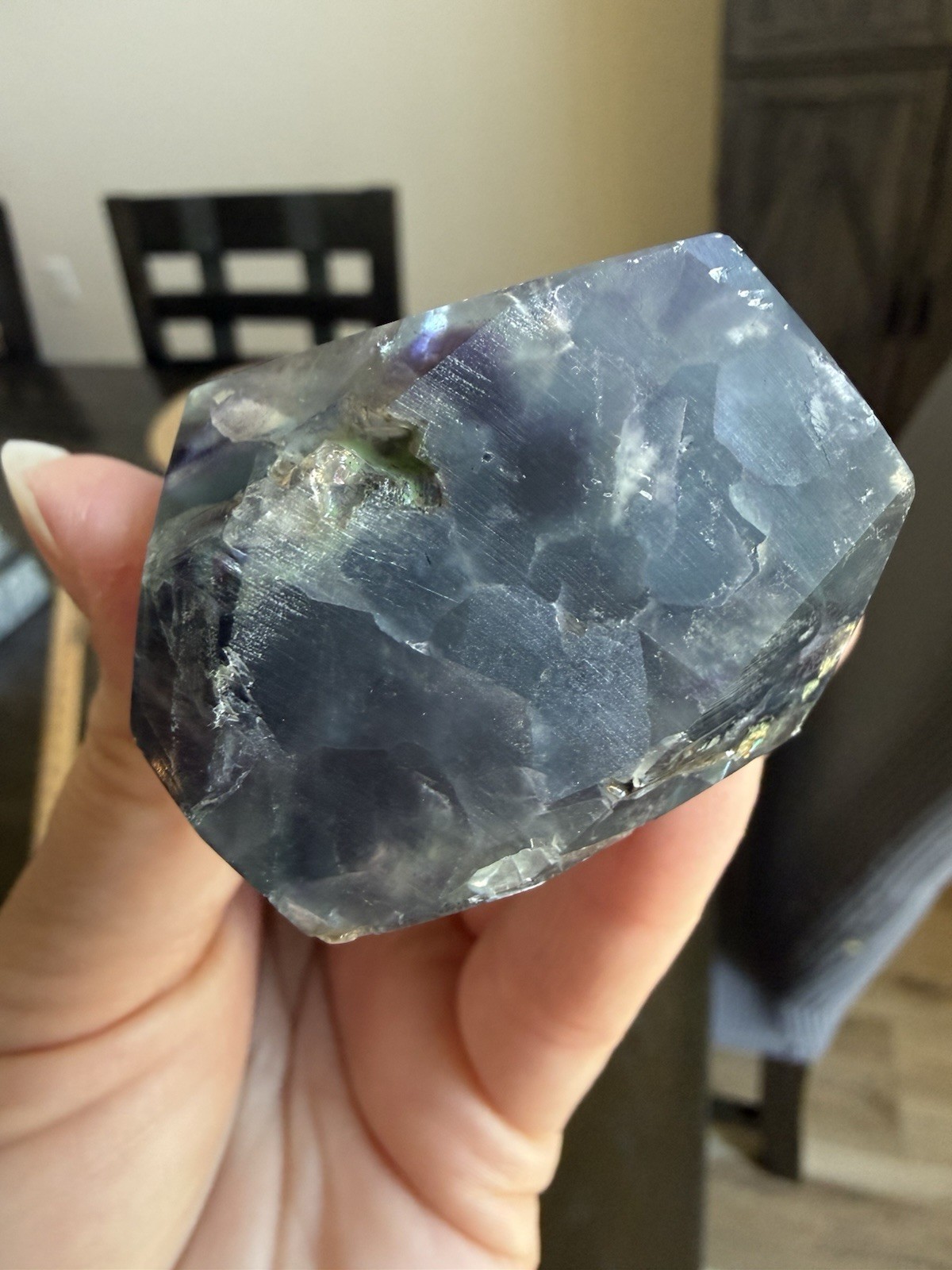 HQ Chevron Rainbow Fluorite Crystal Tower Purple Blue Green 4inch Tall Clear