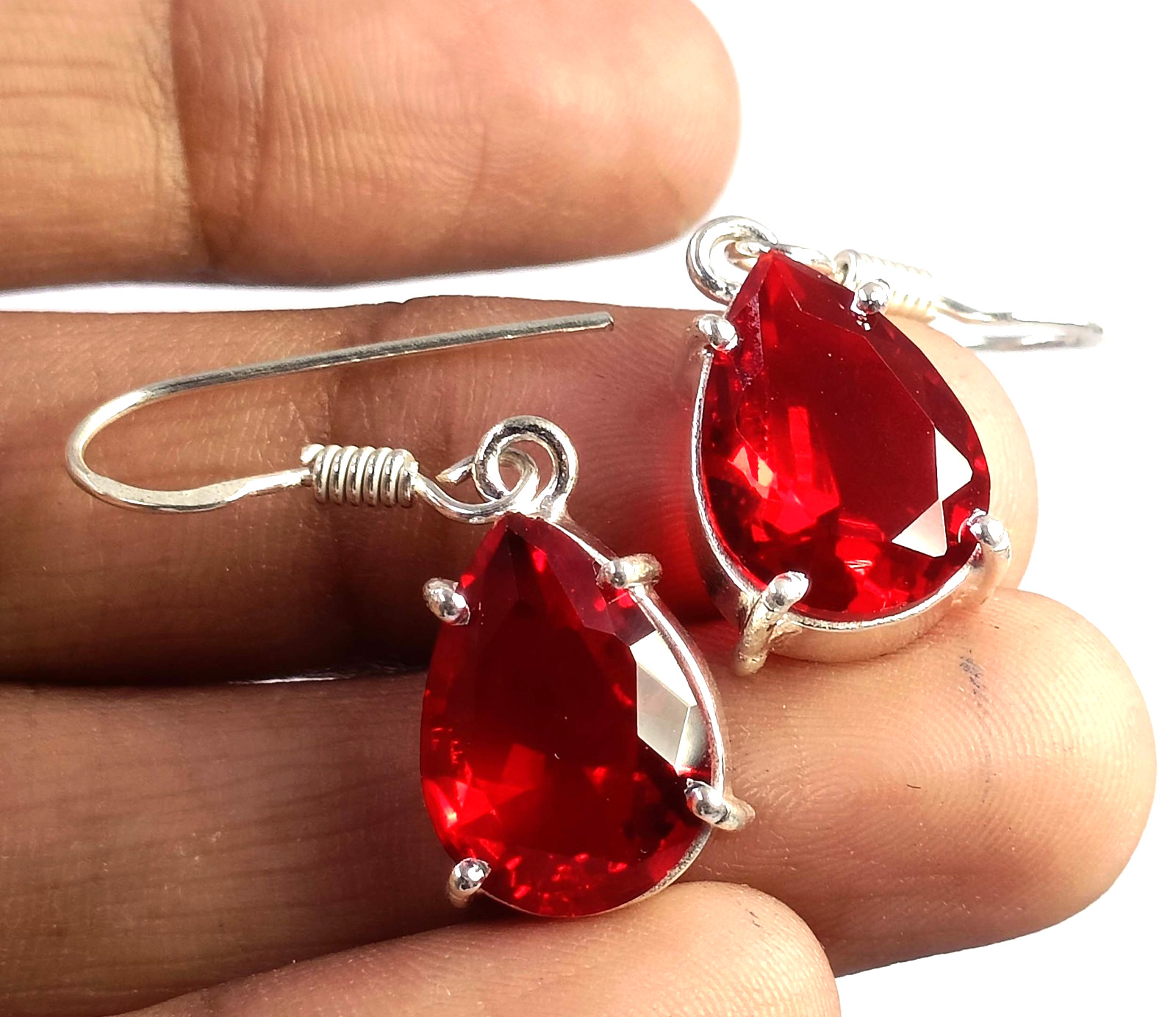 17 Ct Natural Red Ruby Earrings Pear Shape 925 Solid Silver IGL Certified 6AHV