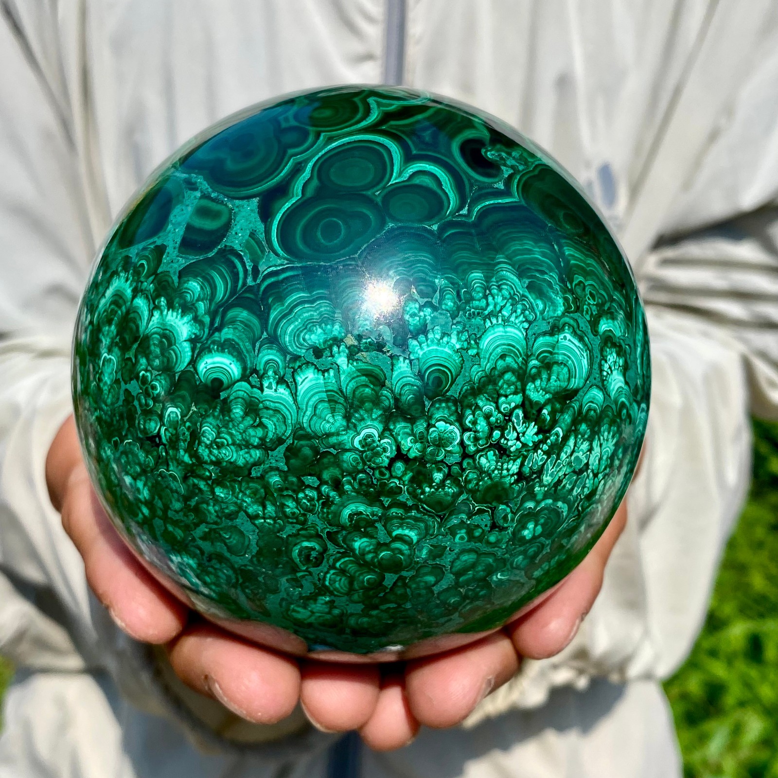 4.23LB Rare Natural Malachite quartz hand Carved sphere Crystal Healing