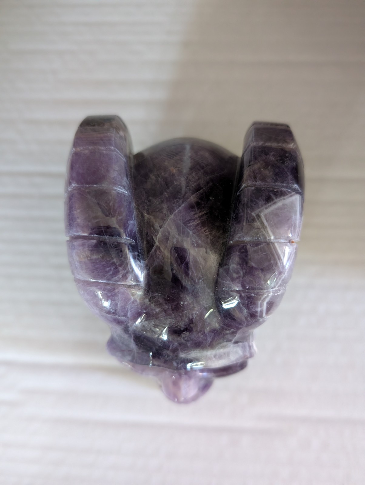1.09kg Natural Dream amethyst Carved Rams Horn Human Skull Quartz Crystal