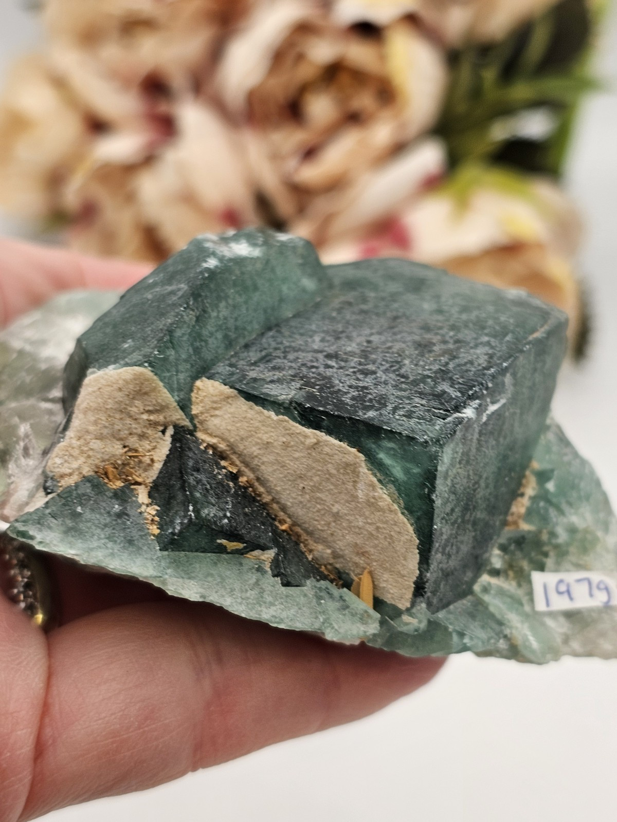 Green Teal Cubic Fluorite Specimen Rare crystal Raw 197g 7.8cm Blue