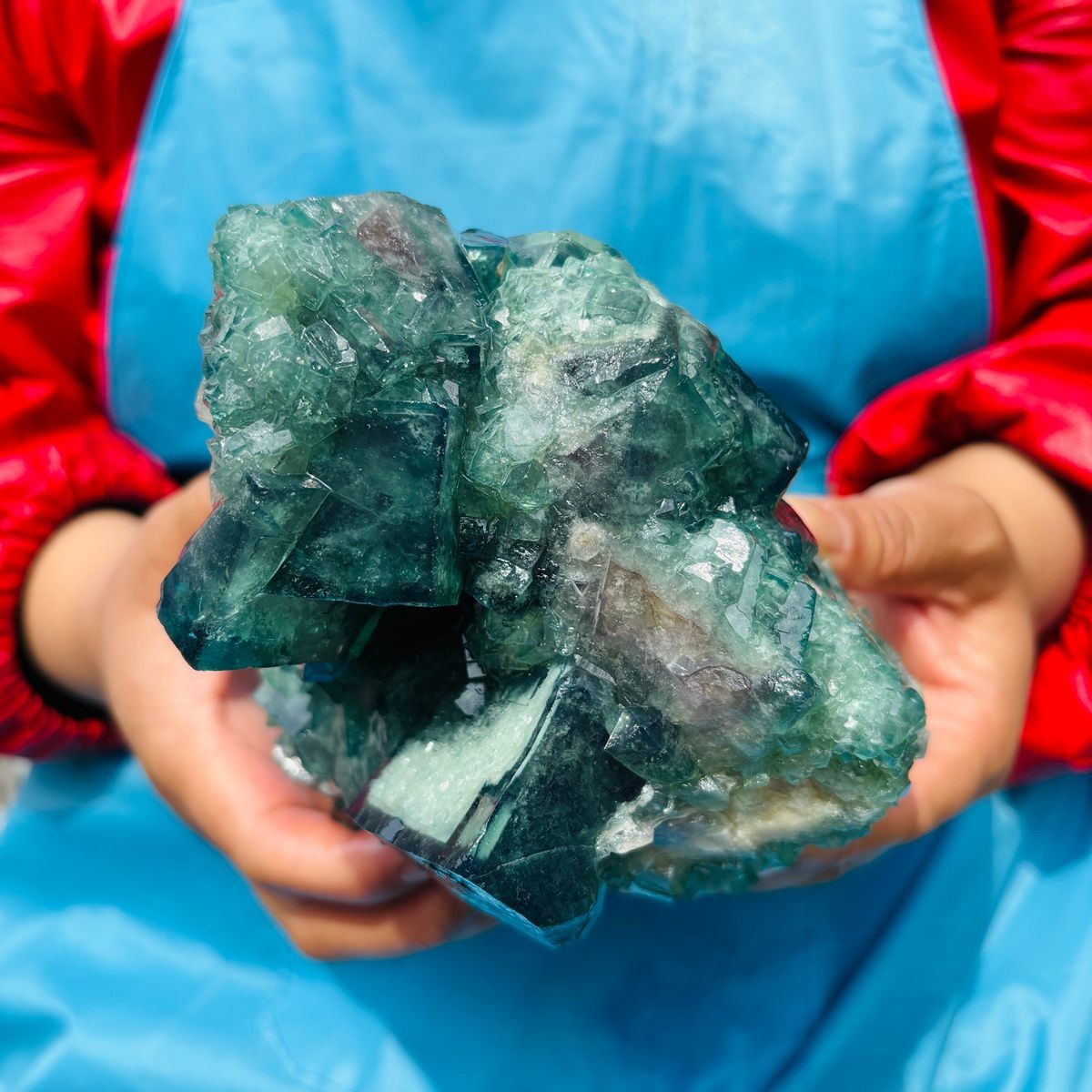 1790G Natural BLUE-green purple Cube Fluorite Mineral Crystal Specimen/China