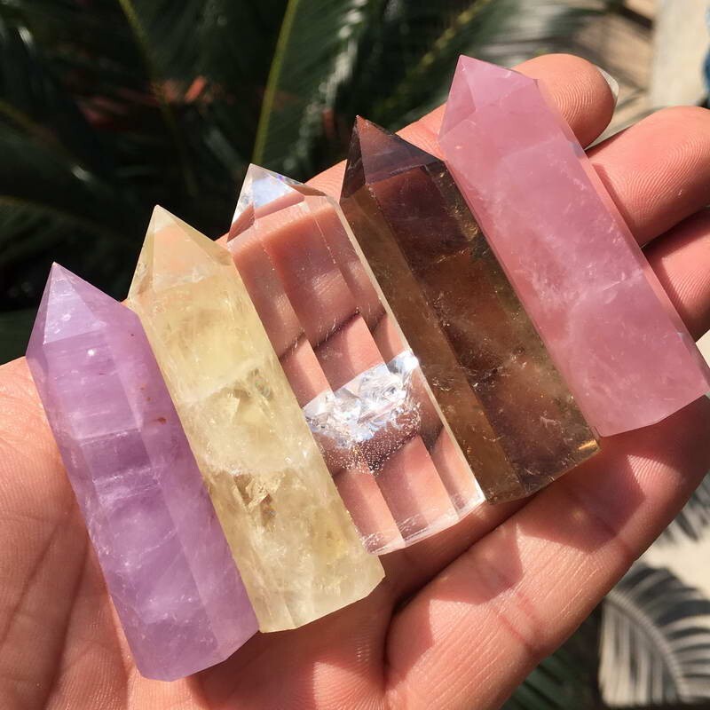 5pcs Assort 2”+ Natural Healing Crystal Wand Polishing Reiki Energy Point Tower