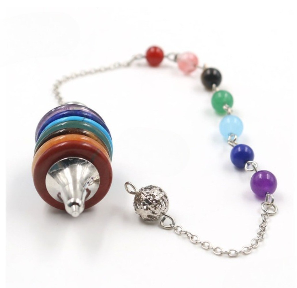 Natural Seven Chakra Crystal Disc Pendulum Dowsing Pendant HandCrafted Healing