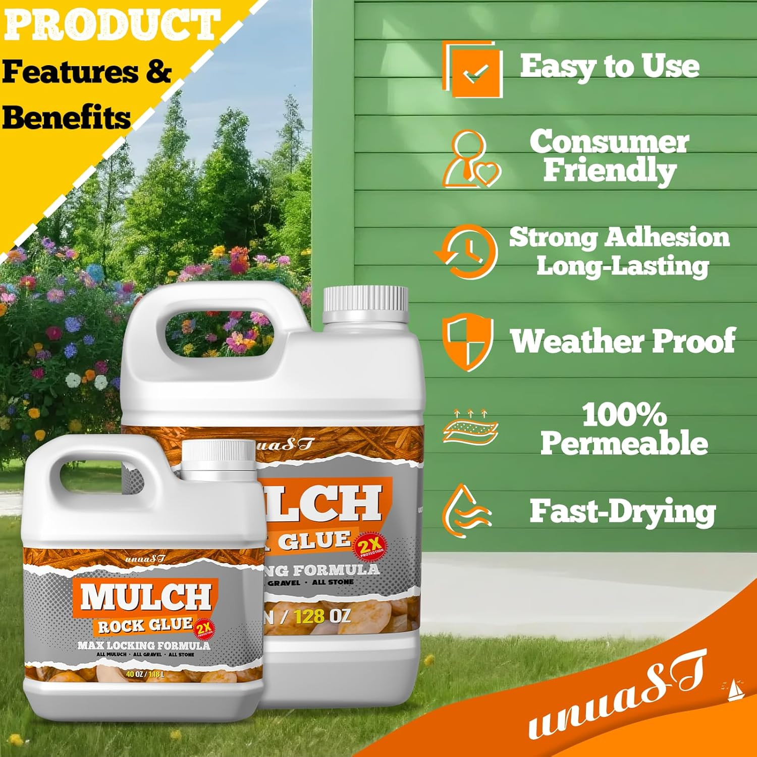 Mulch Glue for Landscaping, 2 Gallon Rock Glue for Landscaping with Sprayer