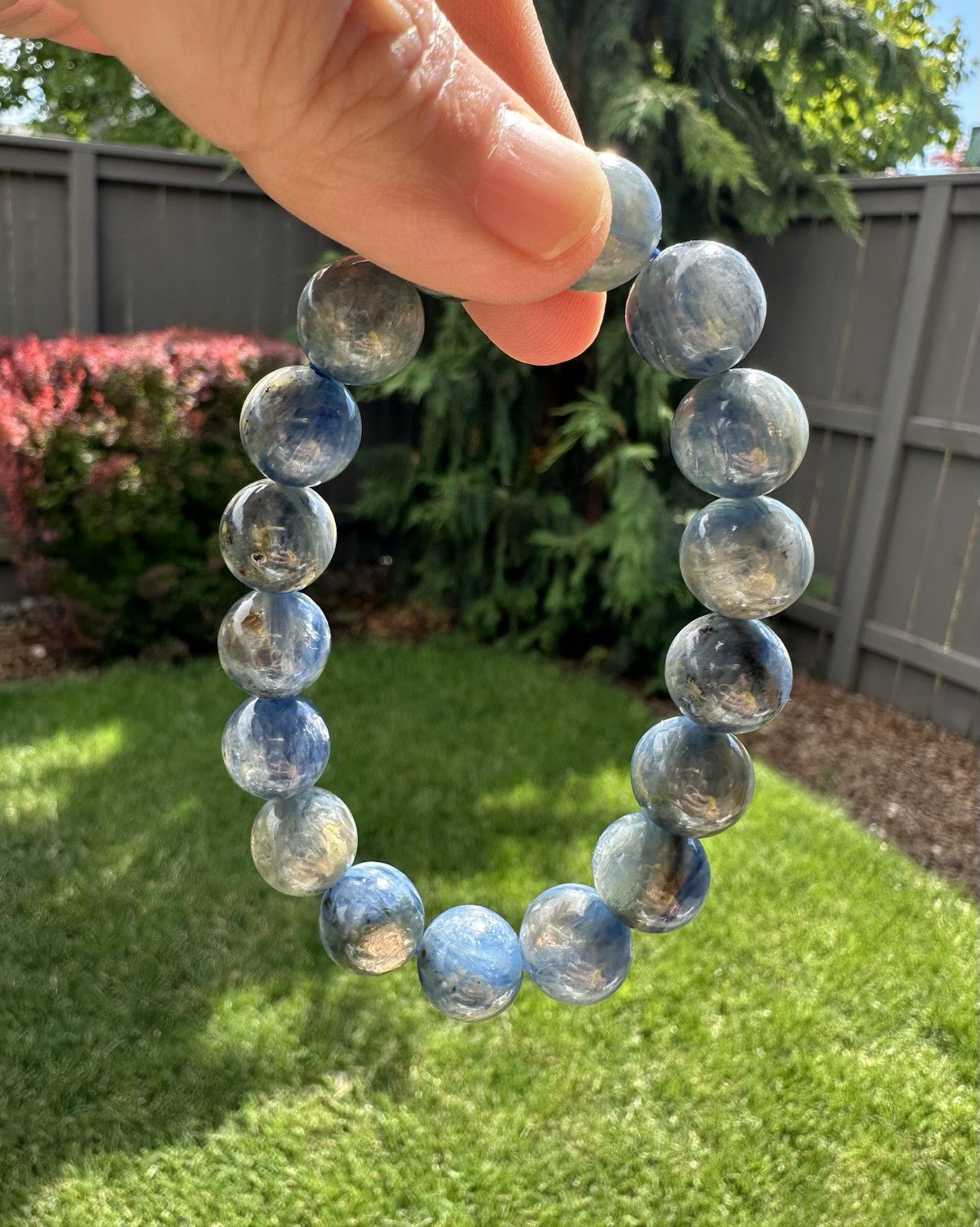 12mm Natural Blue Kyanite With Mica Inclusion Bracelet