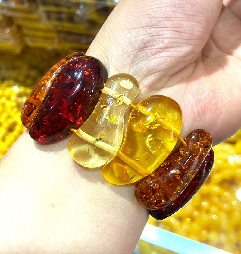 Certificate 40*18*11mm Natural multicolor Mexico Sky Blue Amber Bracelet