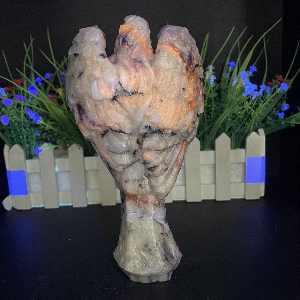 1.5LB 7.2″ Natural Sodalite And Quartz Angel Carving Crystal Quartz UV Reiki