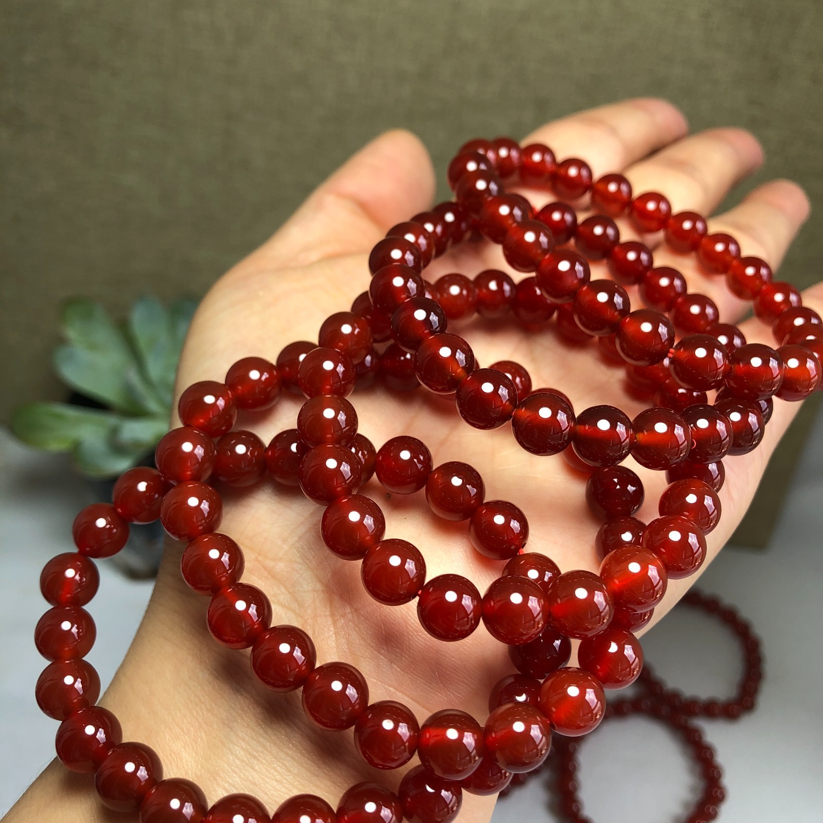 5Pcs Wholesal Natural Red Agate Stone bracelets Crystal ball sphere 8mm