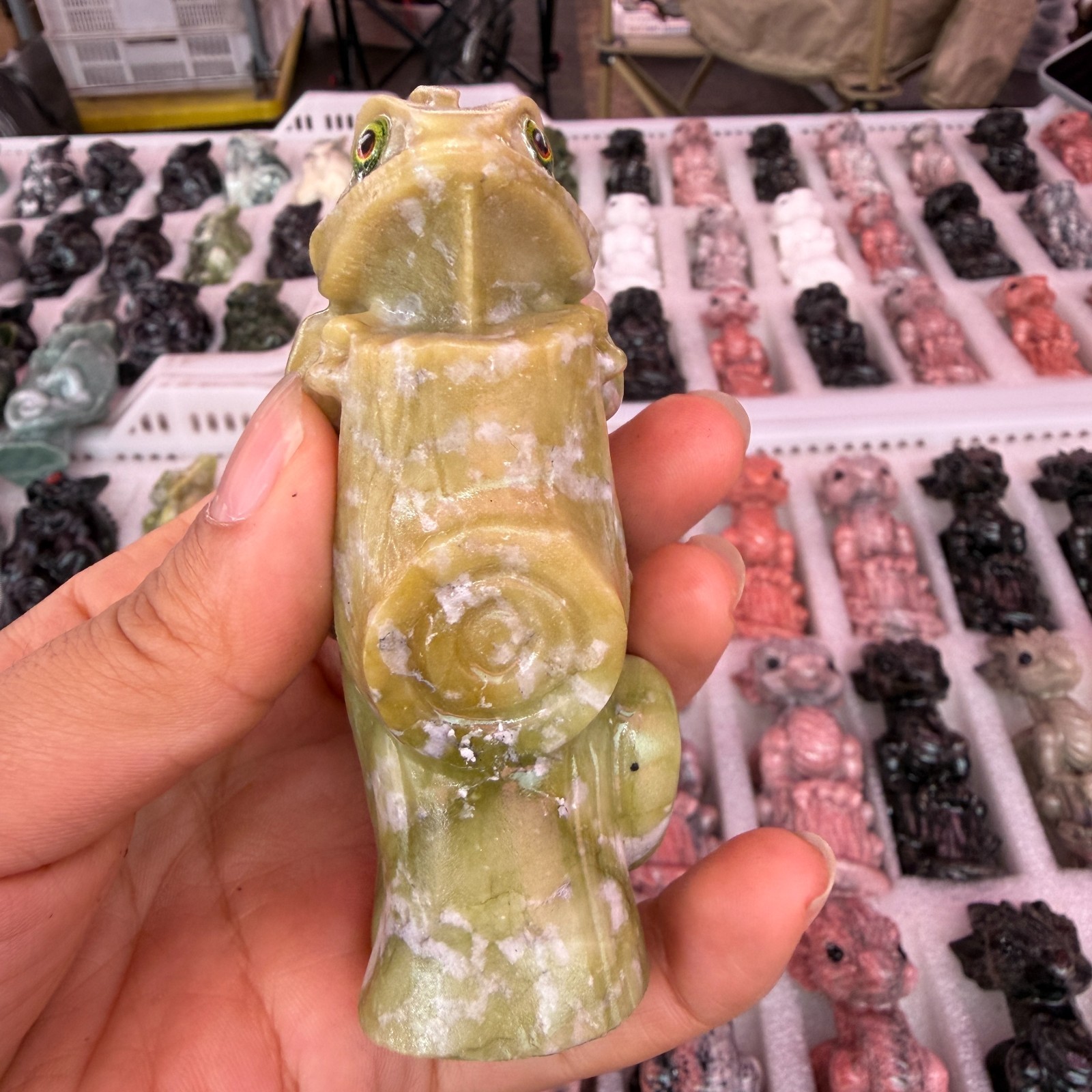 1pc Natural Cauliflower Jade Quartz Carved lizard skull Crystal Reiki energy Dec