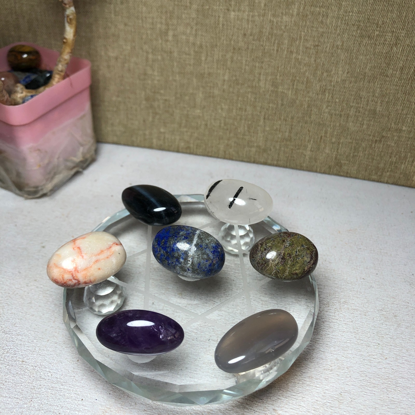 Natural various semi-precious stone Crystal Seven Star Array tumbled 308g A2817