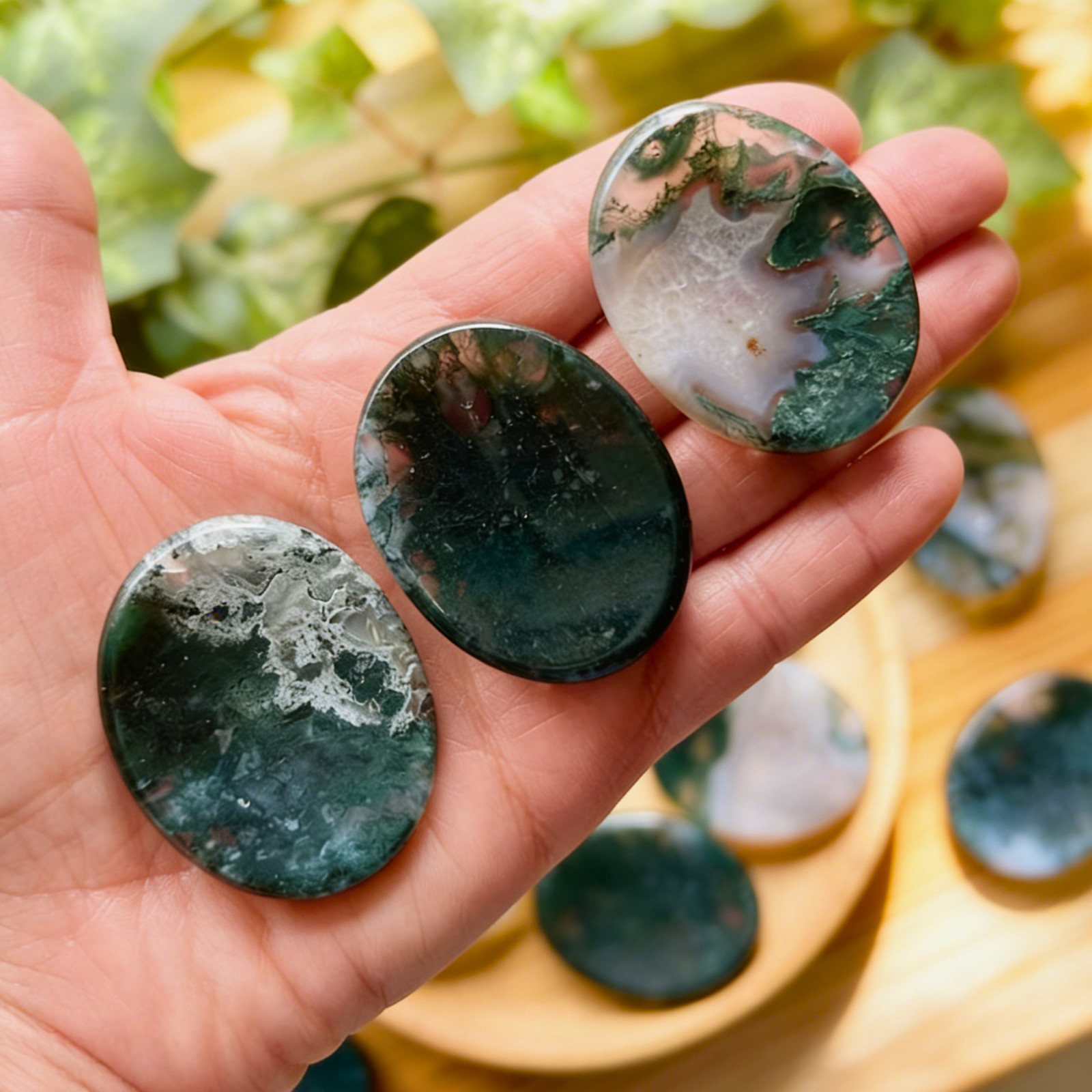 Natural Moss Agate Palm Stone Healing Crystal Mineral Specimen Decoration Gift