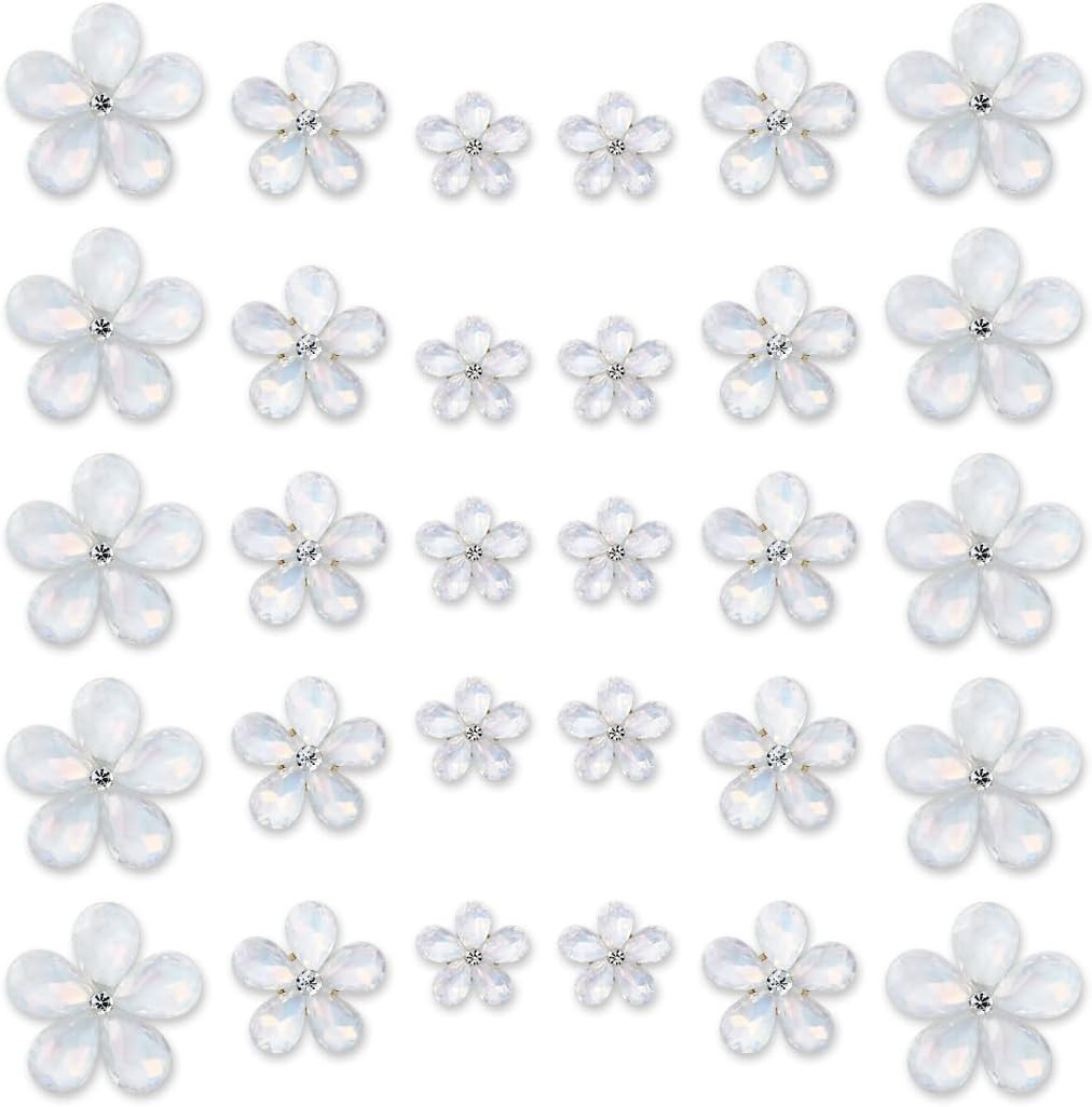 30 PCS Water Droplet Shaped Glass Rhinestones Flower Zinc Alloy Crystal Gems Flo