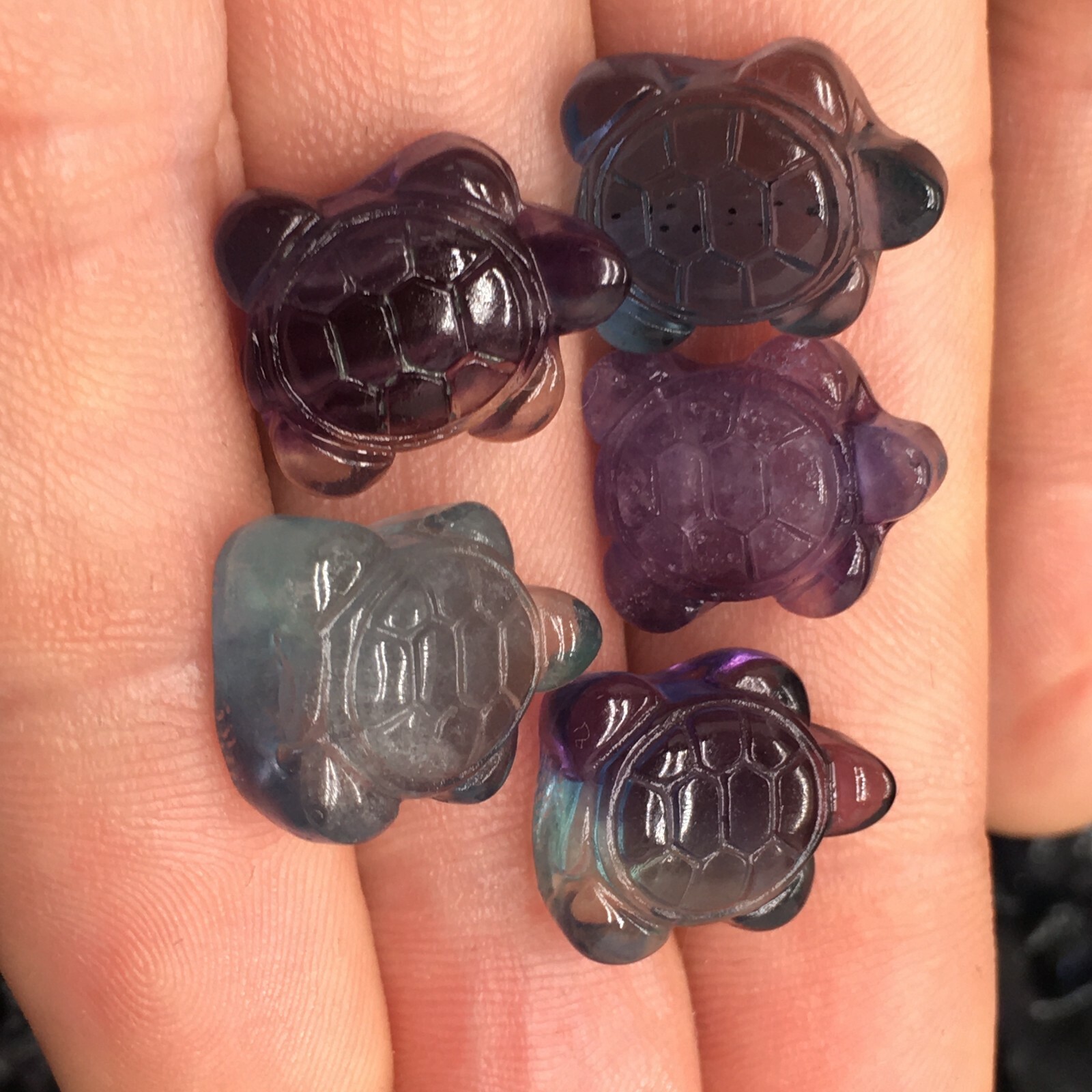 10pc Natural fluortie Quartz hand Carved tortoise crystal Reiki healing