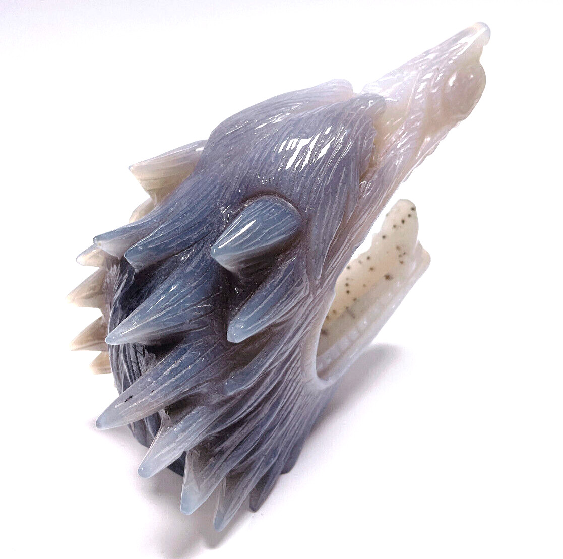 5.2″ Natural Agate Geode Carved Crystal Wolf Skull Sculpture,Home Decoration