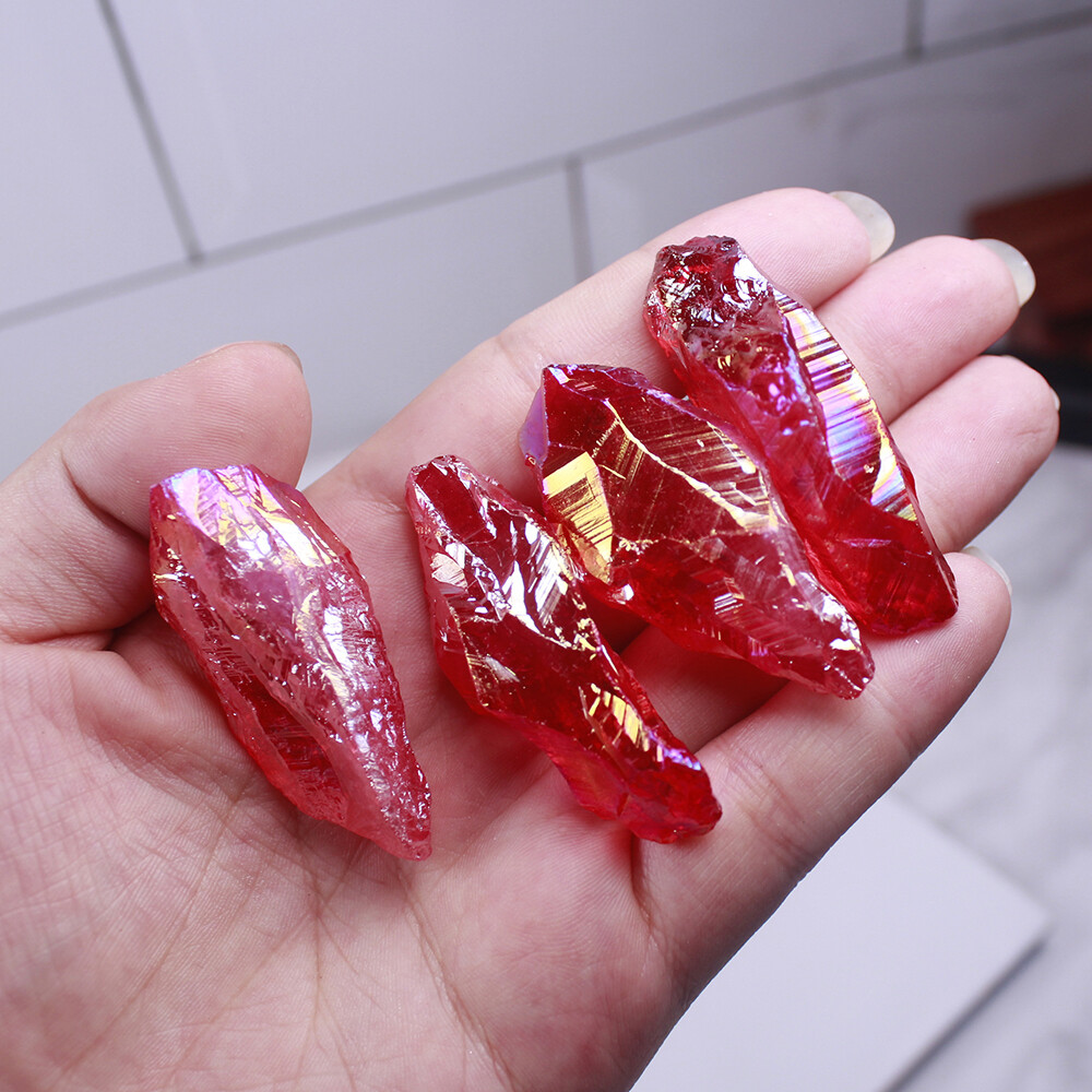 50~100g Red Titanium Rainbow Aura Lemurian Quartz Crystal Reiki Healing Stone