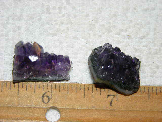 2 Amethyst crystal clusters grape jelly saturation smaller jewelry-sized 1″ J5