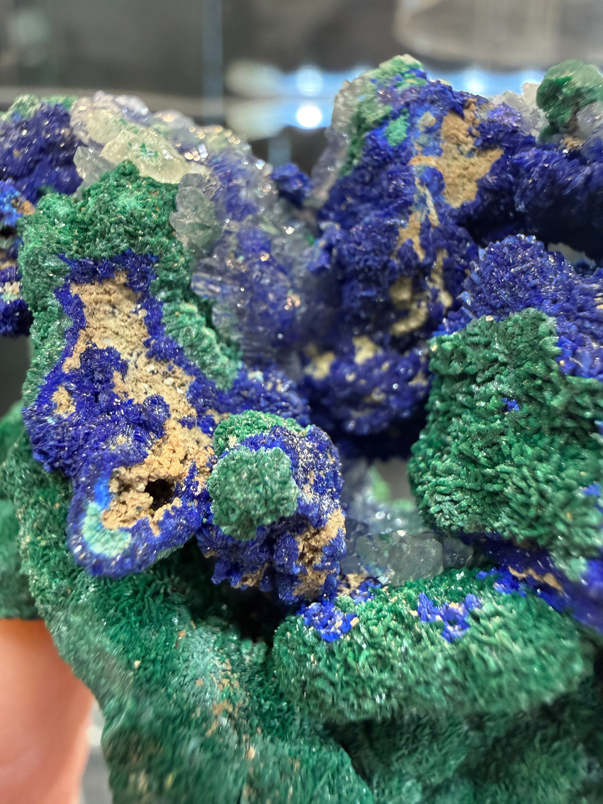 Azurite, Malachite ps Selenite, Calcite- Apex Mine, Washington County, Utah, USA