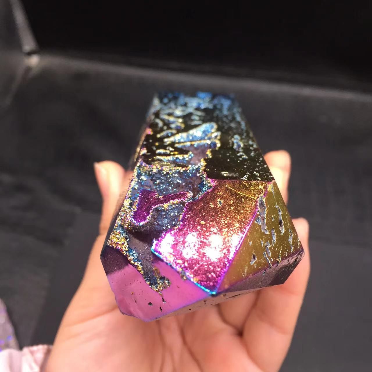 Angel Aura Natural Sphalerite Crystal Geode Point Pillar Healing Decorate