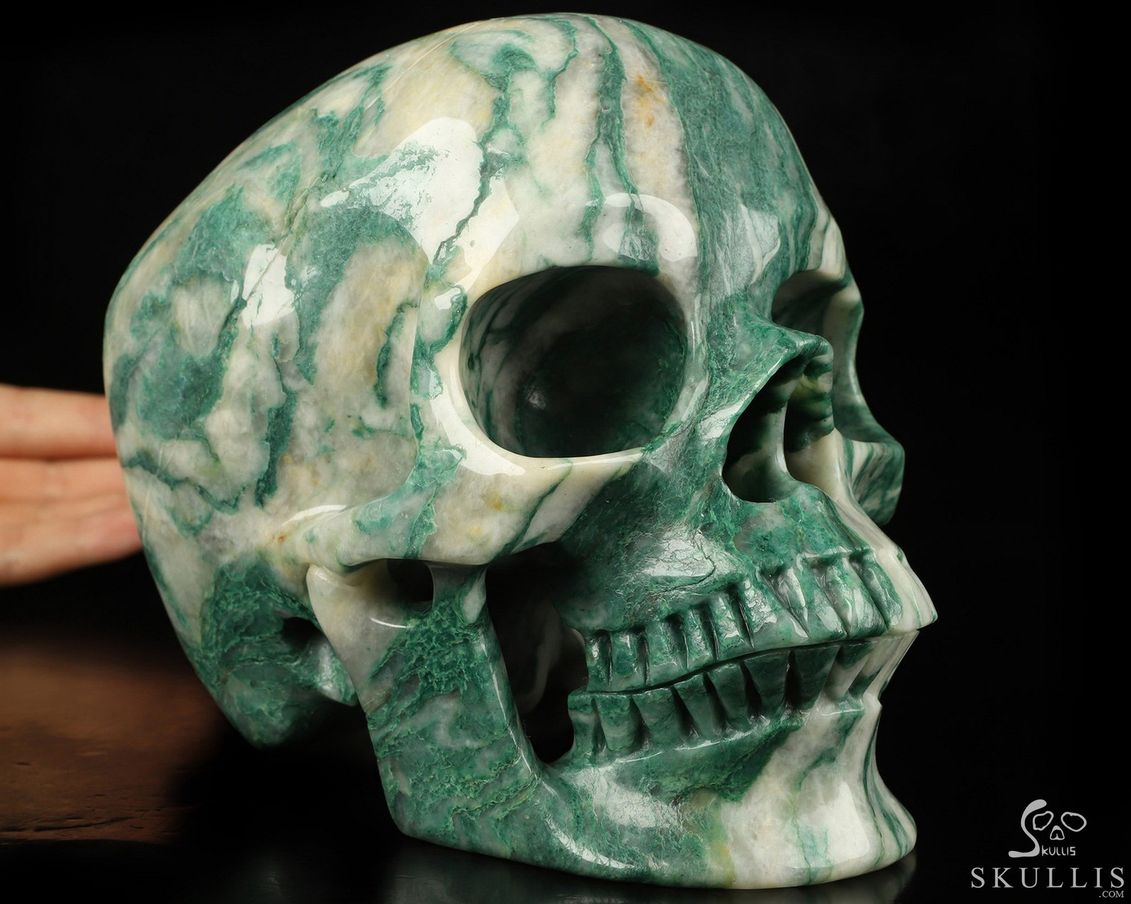 Super Realistic! Lifesized 7.0″ African Green Stone Hand Carved Crystal Skull