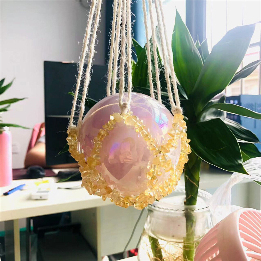 Vintage Boho Hanging Sphere Holder Home Decor Macrame Crystal Basketball Hanger