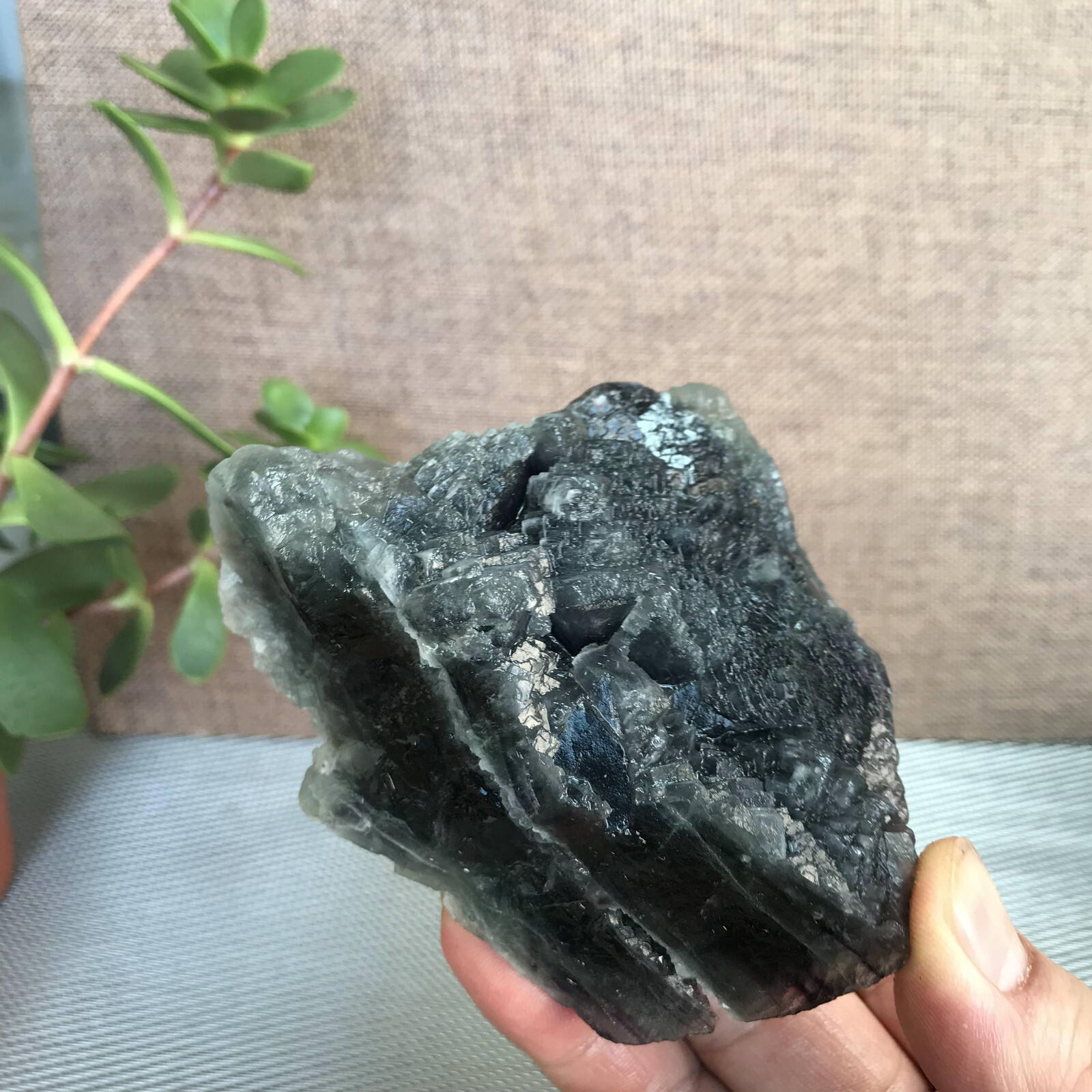 94mm NATURAL Grey Cubic FLUORITE Crystal Cluster Mineral Specimen 416g A1285