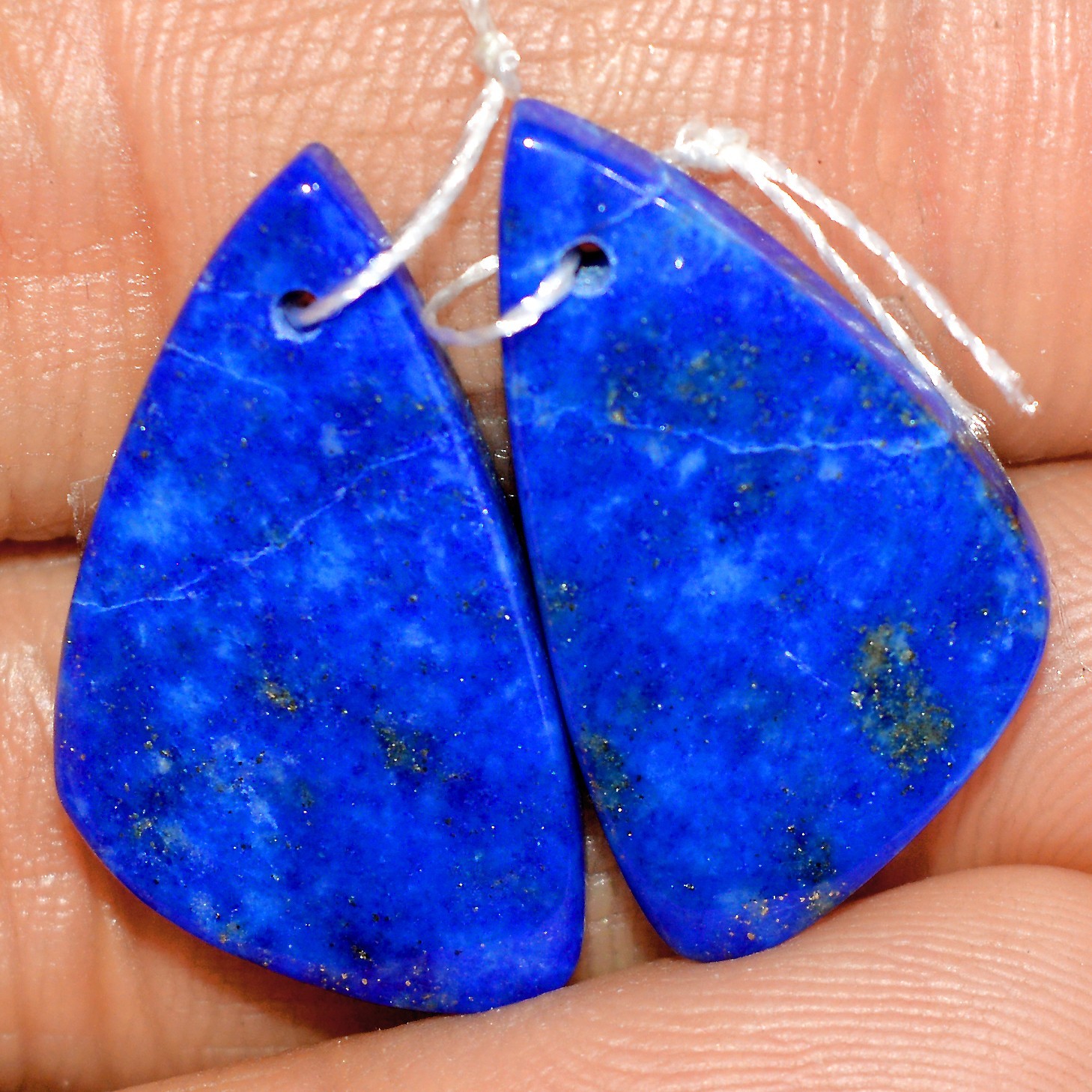 23 Cts Natural Lapis Lazuli Cabochon Gemstone Front Drill Pair 25x13mm #P781