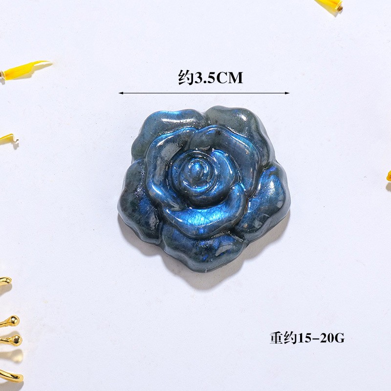 Natural Crystal Blue Light Moonstone Nine Tailed Fox Rose Ornament