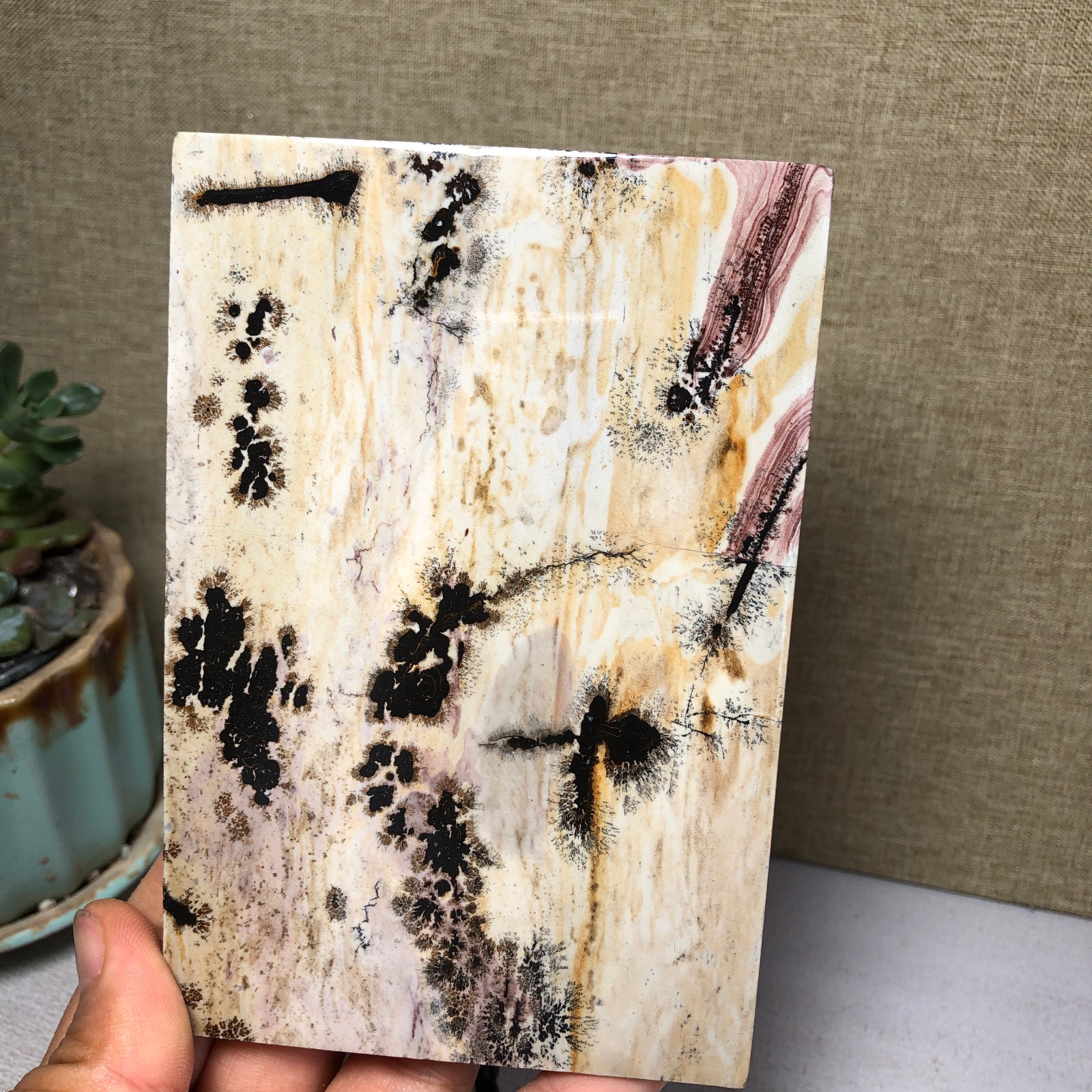 Natural Chinese painting stone crystal ornaments pictographic landscape A5063