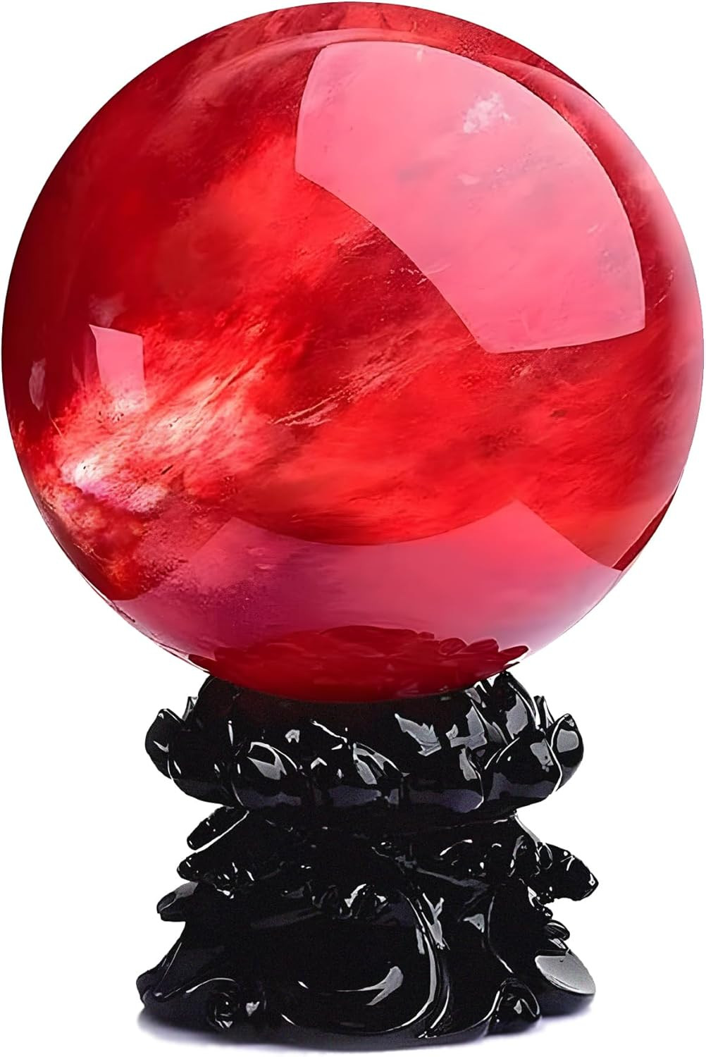 4 Inch Red Crystal Ball with Stand, Large Natural Crystal Ruby Sphere | for Medi