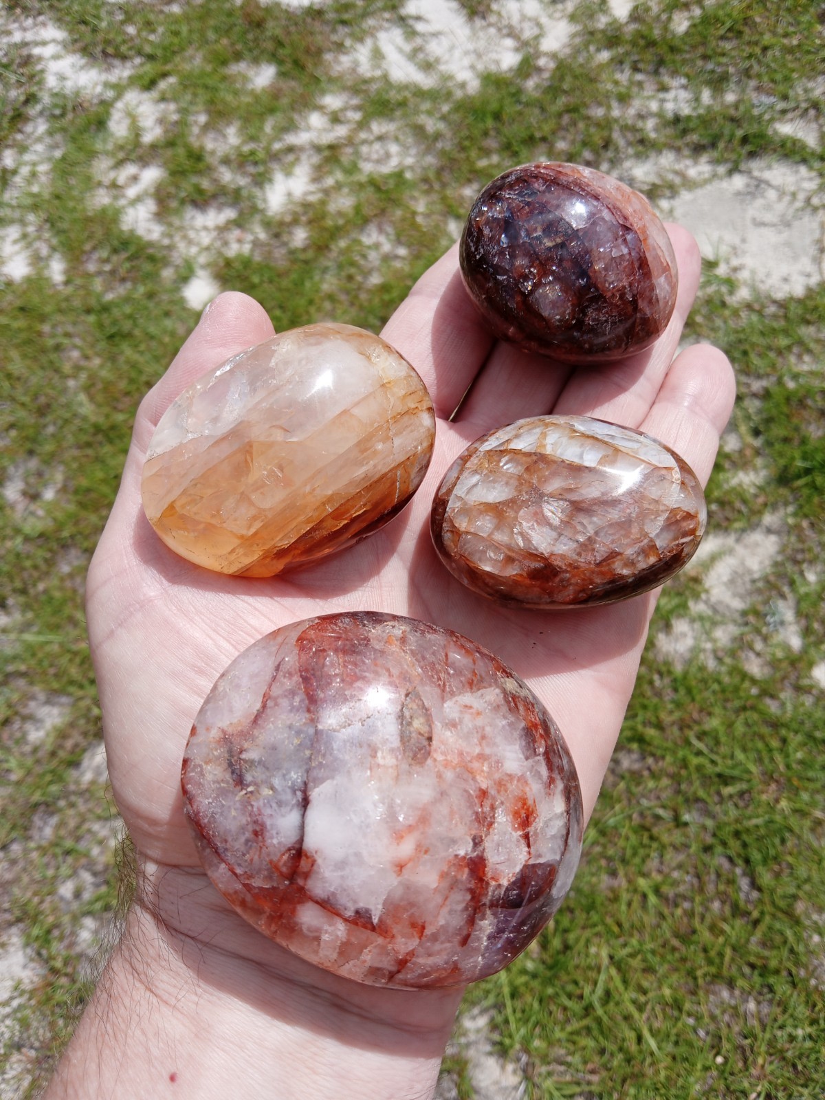 4 Hand Polished Hematoid Fire 🔥 Quartz Palm Stones! Healing, 1 Pound! X3