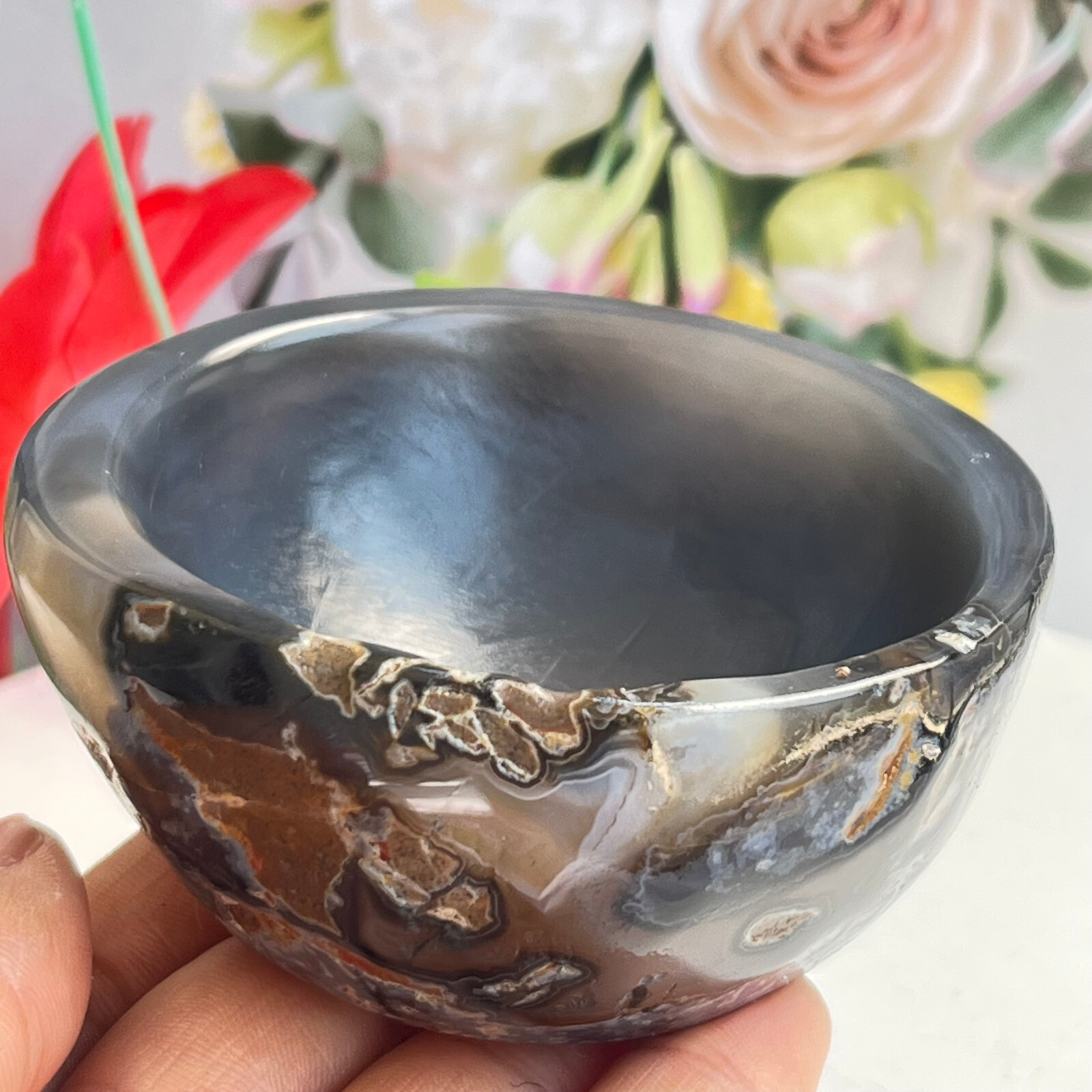 253 TOP Rare Natural Agate ashtray Polished Coin Dish Madagascar MD56