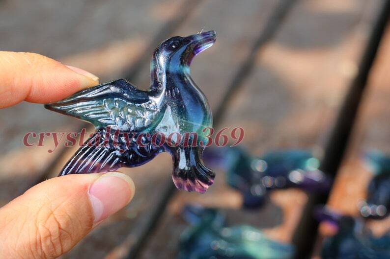 2″ Carved Natural Fluorite Humming Bird Reiki Crystal Skull Decor Crystal Gift