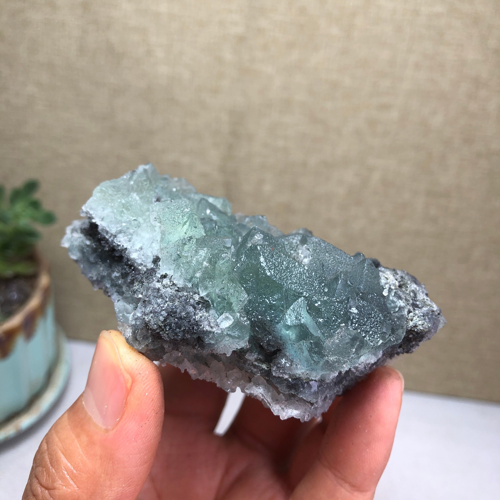 122g NATURAL Green Cubic FLUORITE Crystal Cluster Mineral Specimen A4738