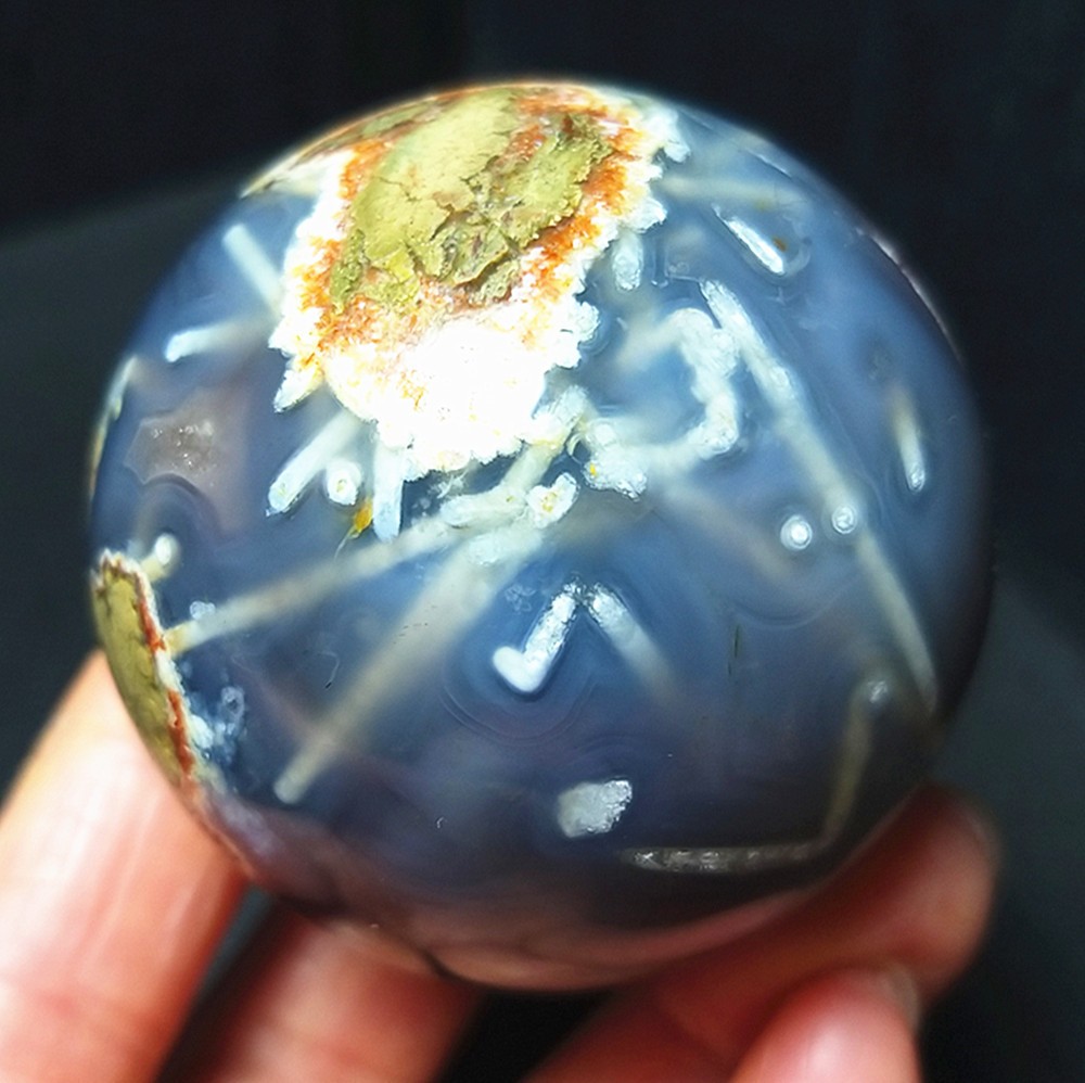 RARE 175.6G Natural Polished colorful Banded Agate Tourmaline Ball Healing A4698