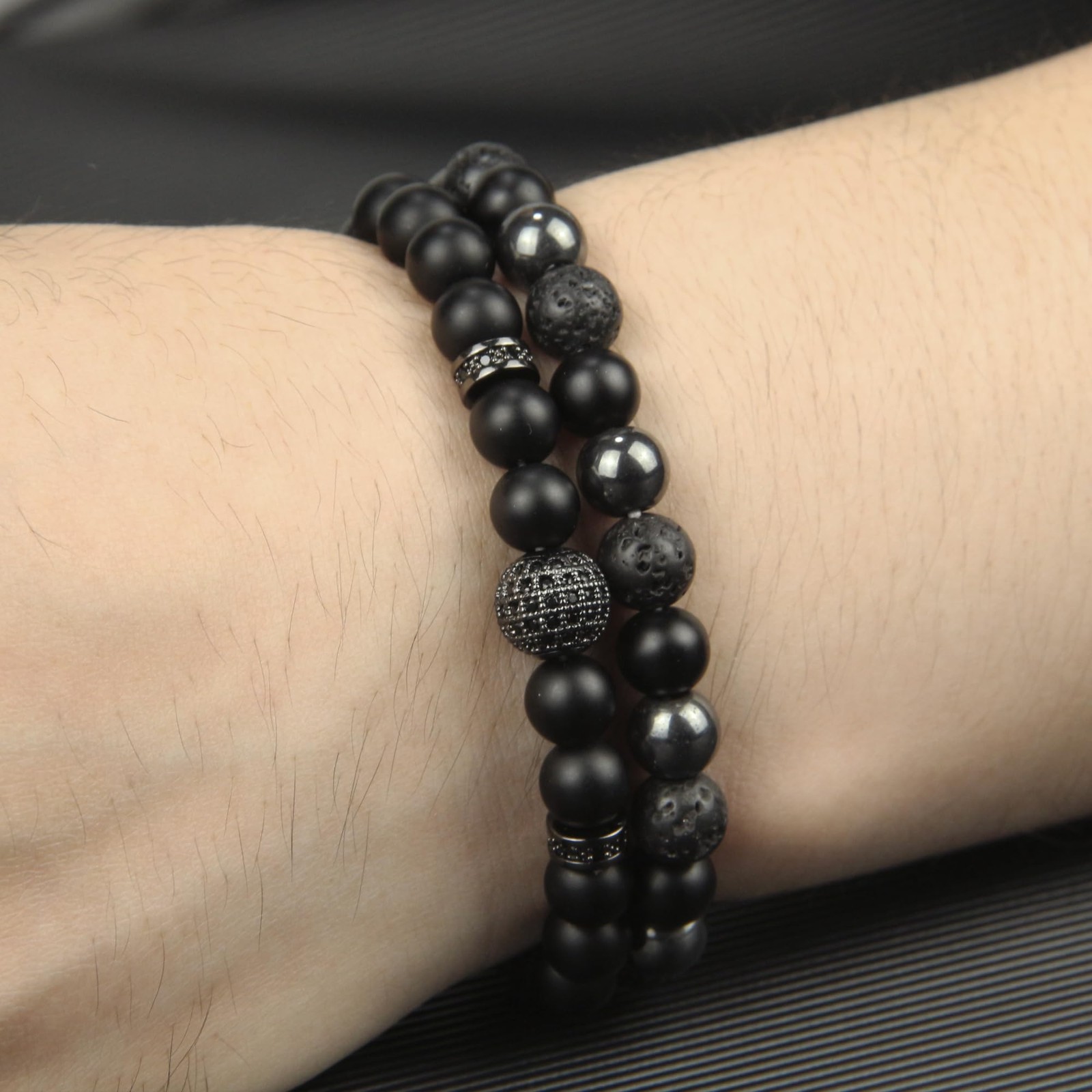 Black Obsidian Bracelet for Men – Black Tourmaline Beaded Bracelets – Mens Brace