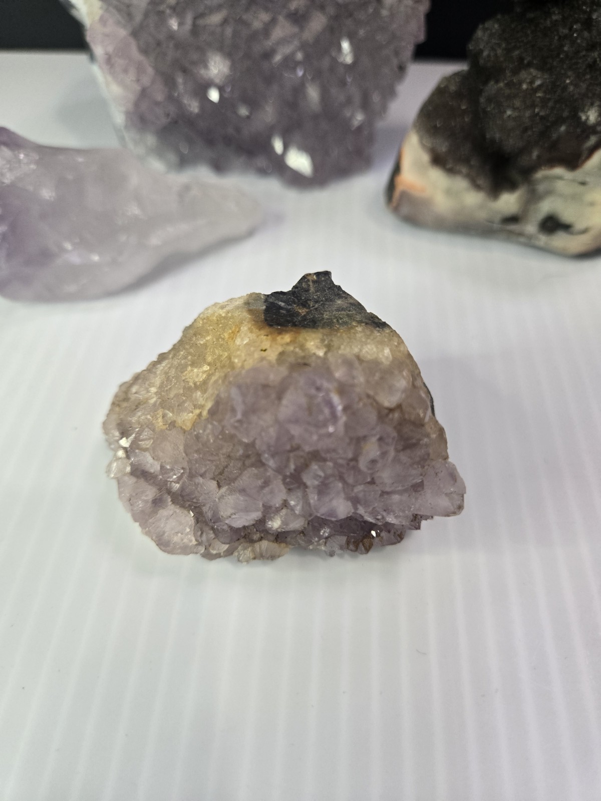 Natural Amethyst Lavendar purple Crystal Geode cluster set lot of 4