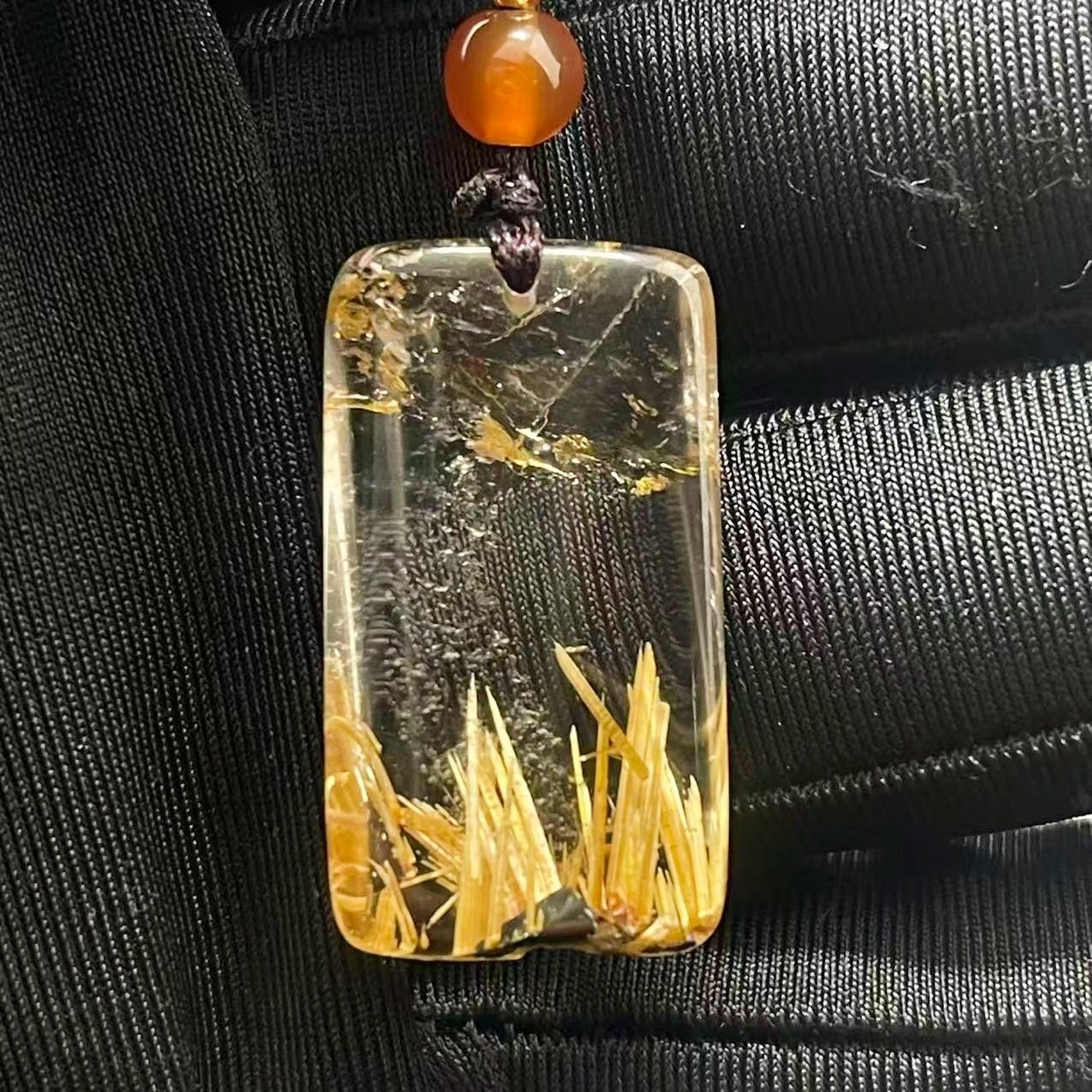 7.0g Natural Gold Hair Rutilated Quartz Crystal Pendant Reiki Healing Gift