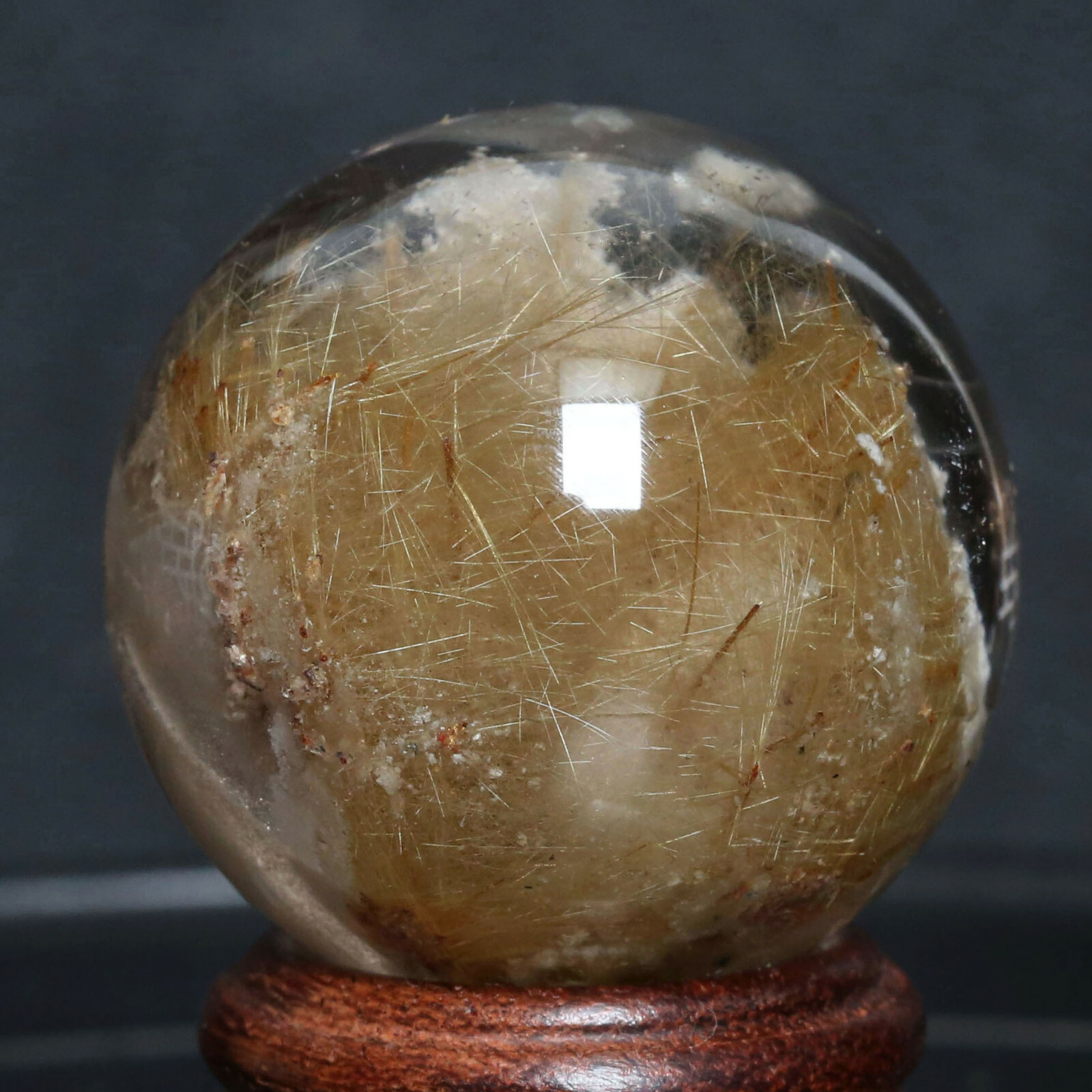 B6193-42mm-104g Natural Clear Gold Hair Rutilated Crystal Ball SPHERE Quartz